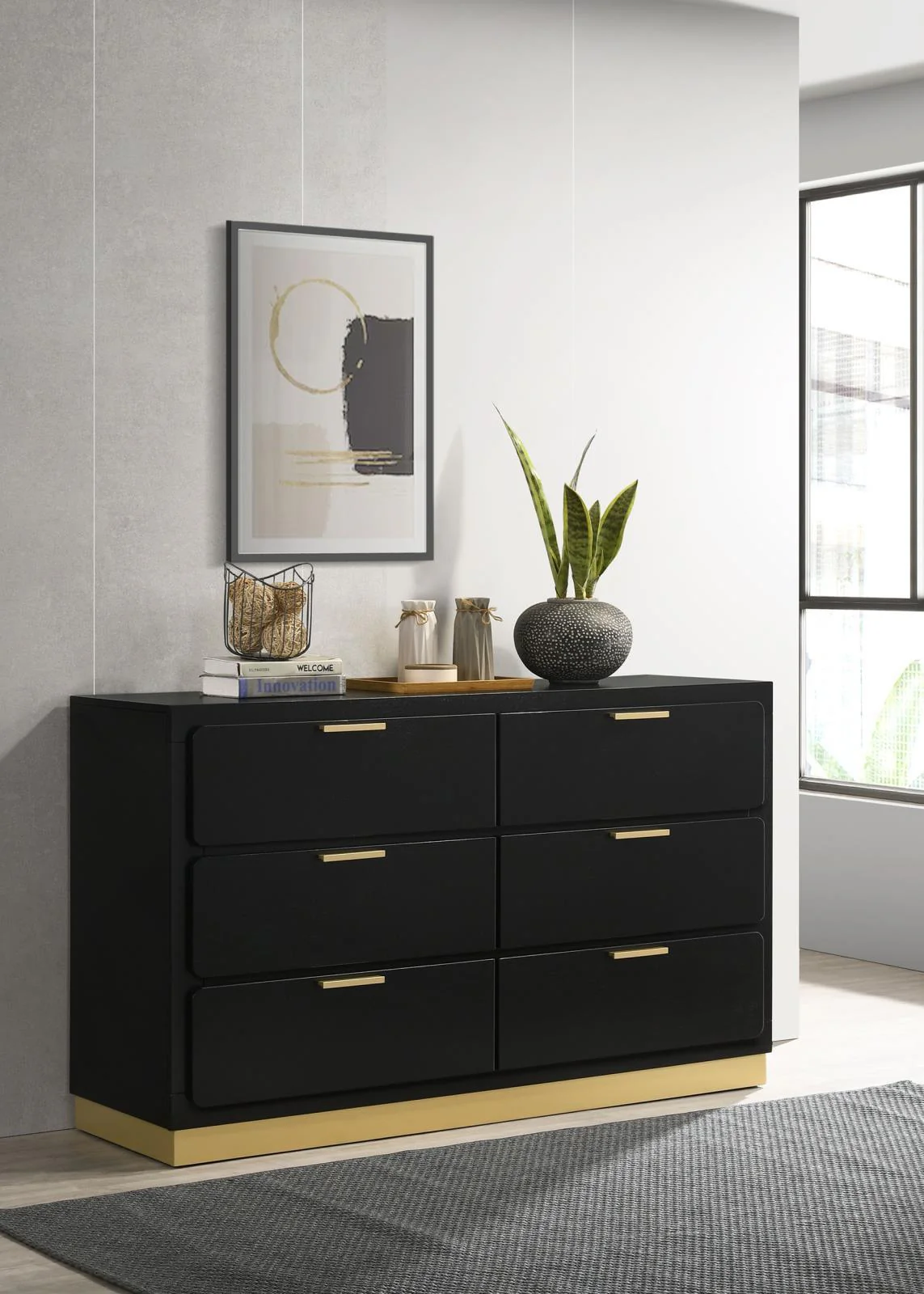 Caraway 6 Drawer Bedroom Dresser Black - Image 2
