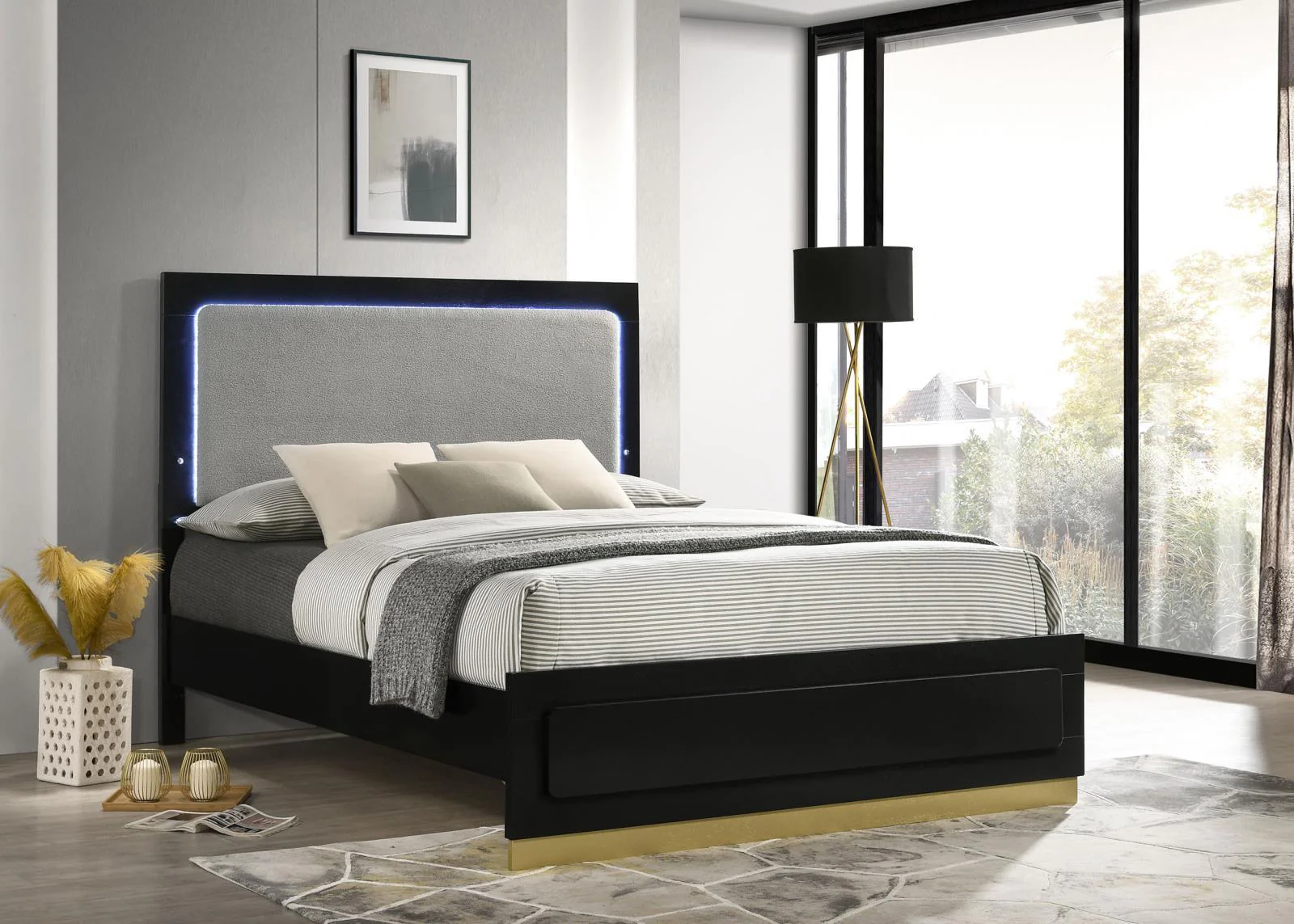Caraway King Bed With LED Headboard Black Grey - Image 1