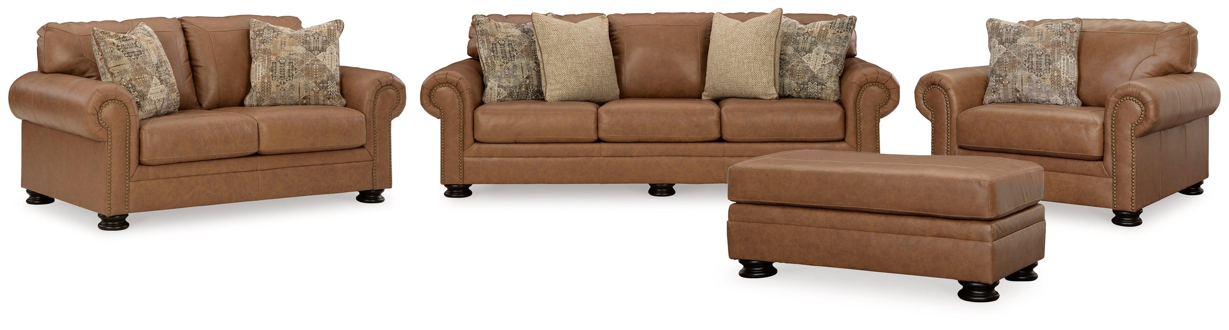 Carianna Caramel Sofa Loveseat Chair And Ottoman - Image 2