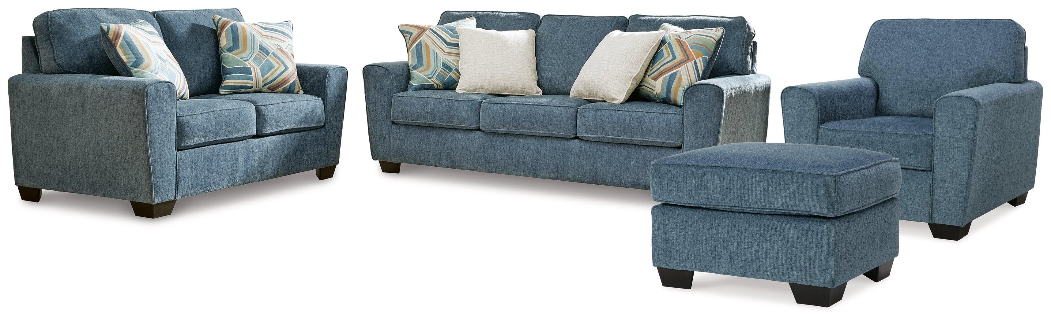 Cashton Blue Sofa Loveseat Chair And Ottoman - Image 2