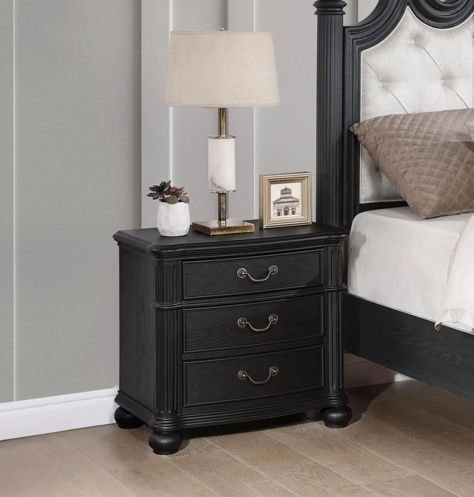 Celina 3 Drawer Nightstand Bedide Table Black - Image 2