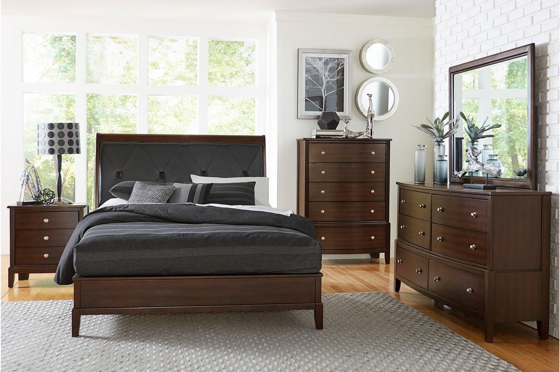Cotterill Cherry Faux Leather Tufted Panel Bedroom Set - Image 1