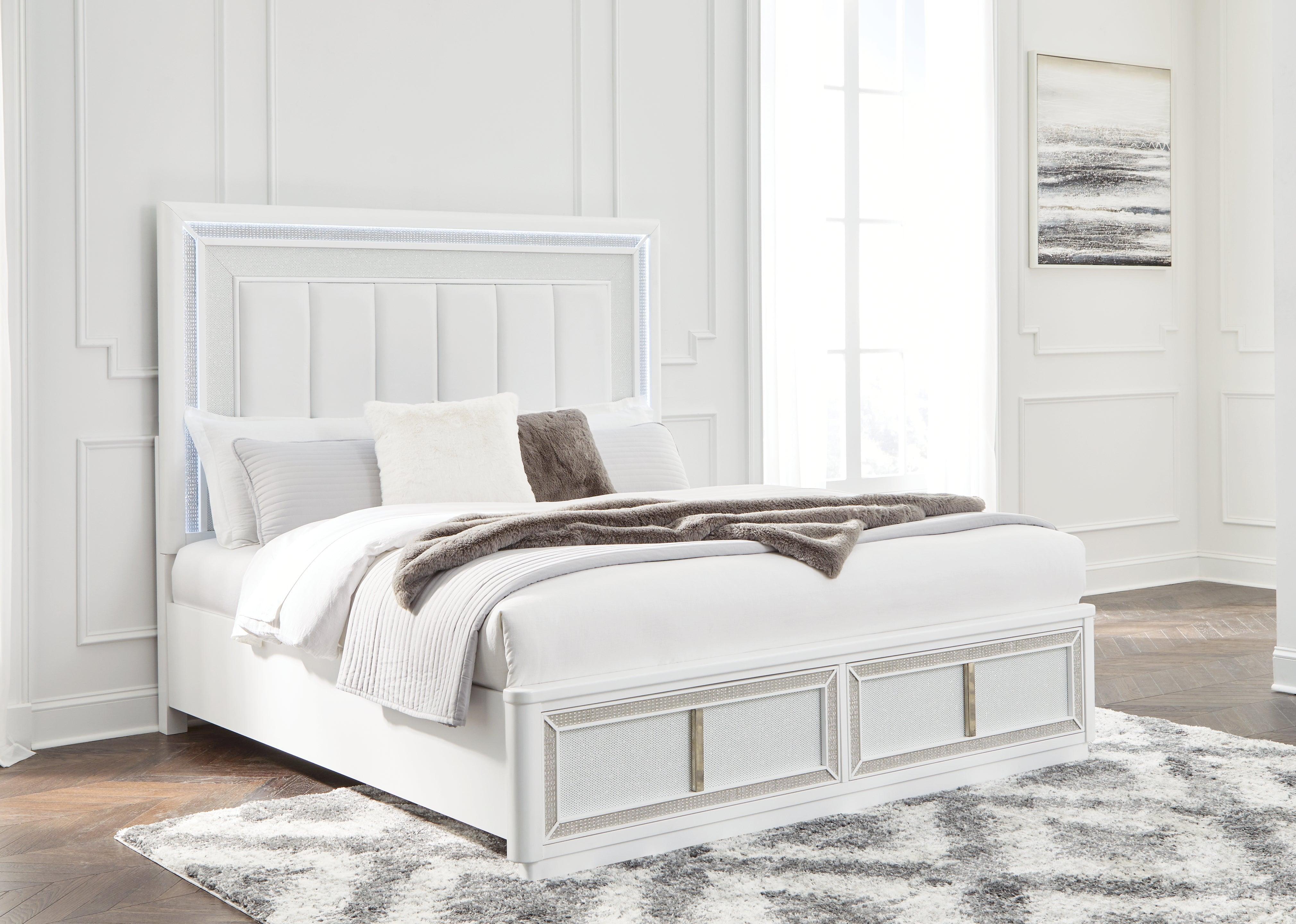 Chalanna White Upholstered Storage Platform Bedroom Set - Image 2
