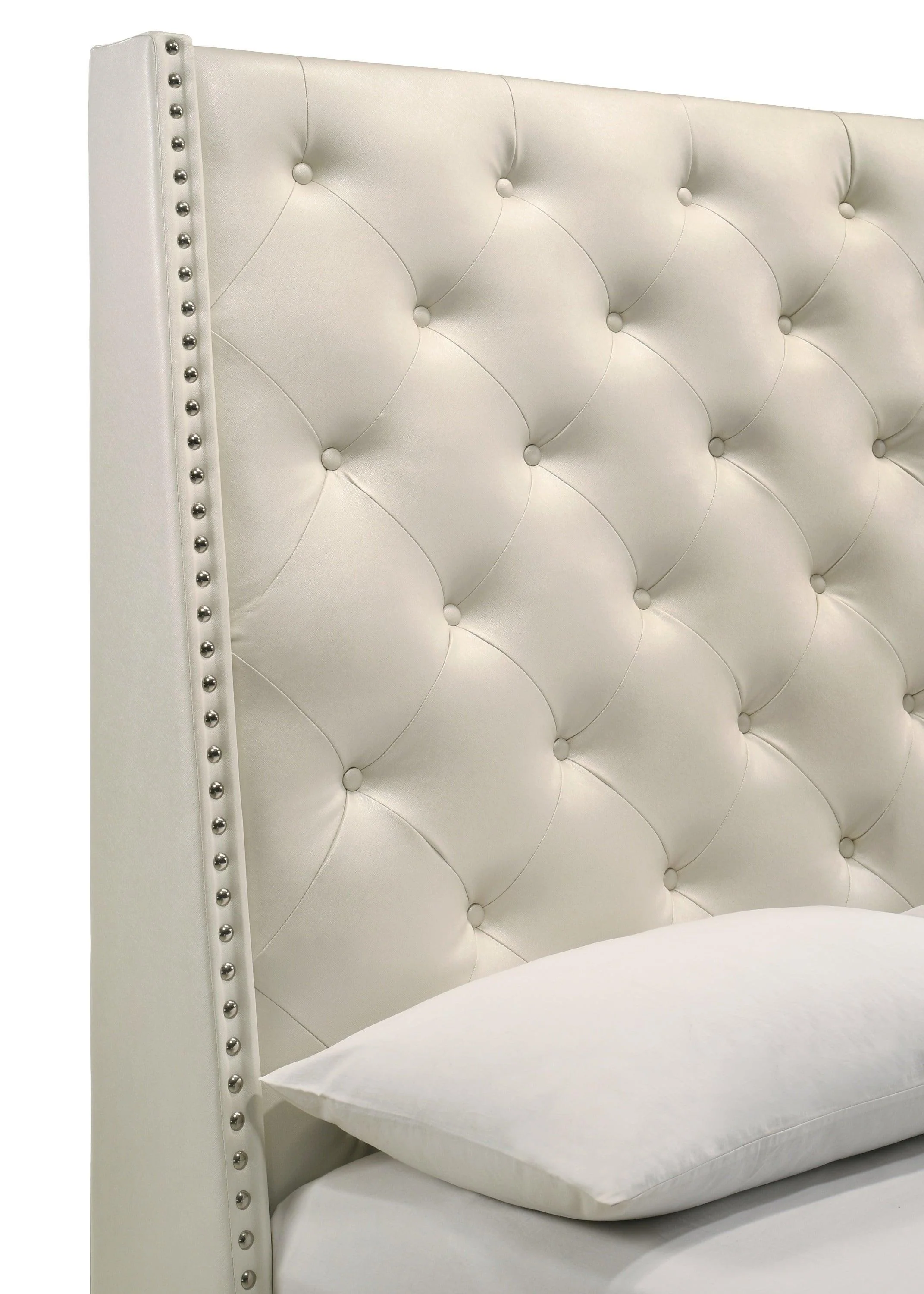 Chantilly Pearl Faux Leather Upholstered Tufted Panel King Bed - Image 3