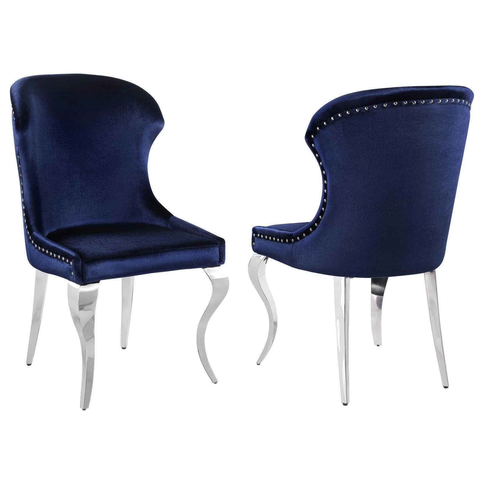 Cheyanne Upholstered Wingback Side Chair With Nailhead Trim Chrome Ink Blue (Set of 2) - Image 1