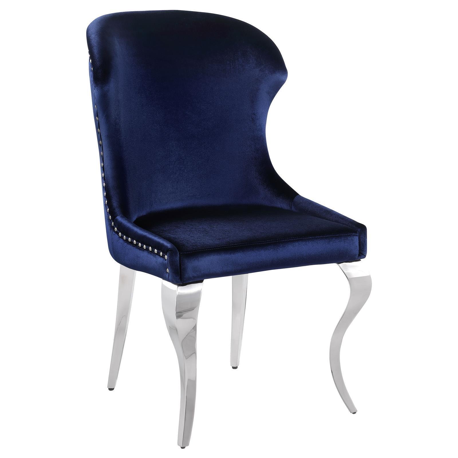Cheyanne Upholstered Wingback Side Chair With Nailhead Trim Chrome Ink Blue (Set of 2) - Image 3