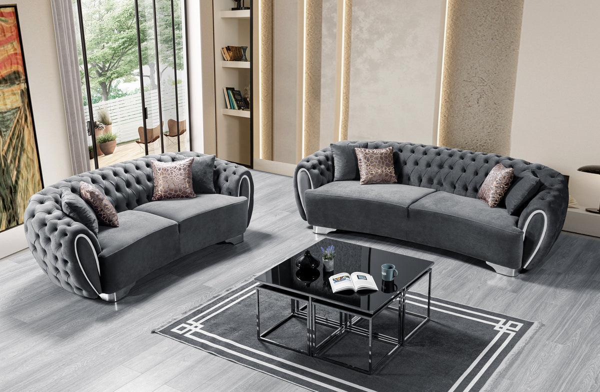 Chloe Gray Velvet Sofa & Loveseat - Image 3