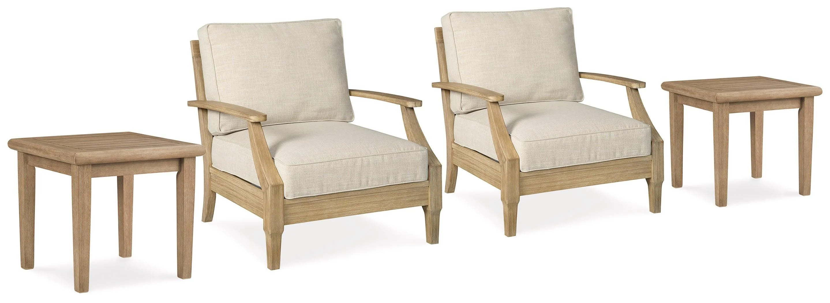 Clare Beige View 2 Outdoor Lounge Chairs With End Tables - Image 2