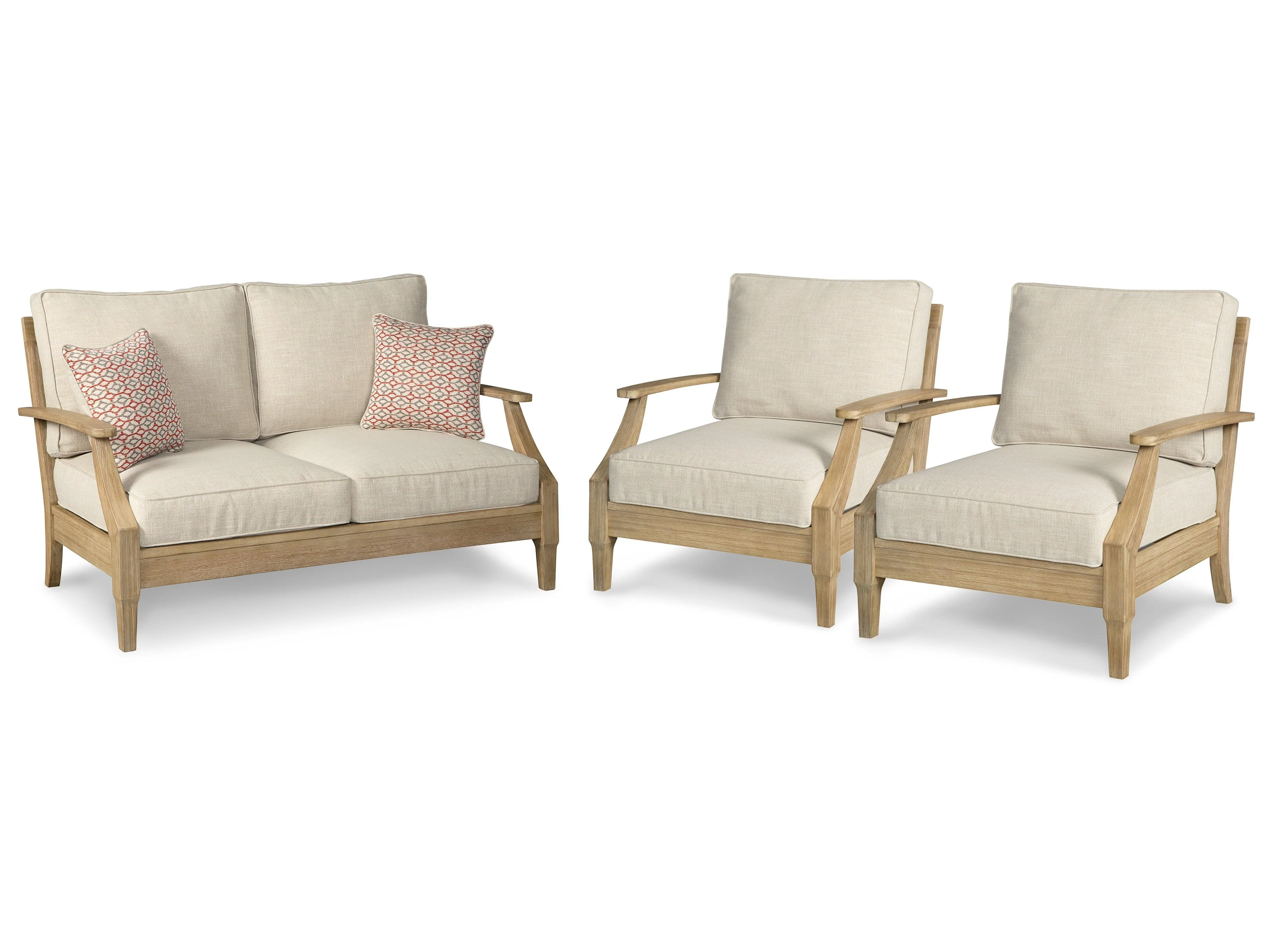 Clare Beige View Outdoor Loveseat With 2 Lounge Chairs - Image 2