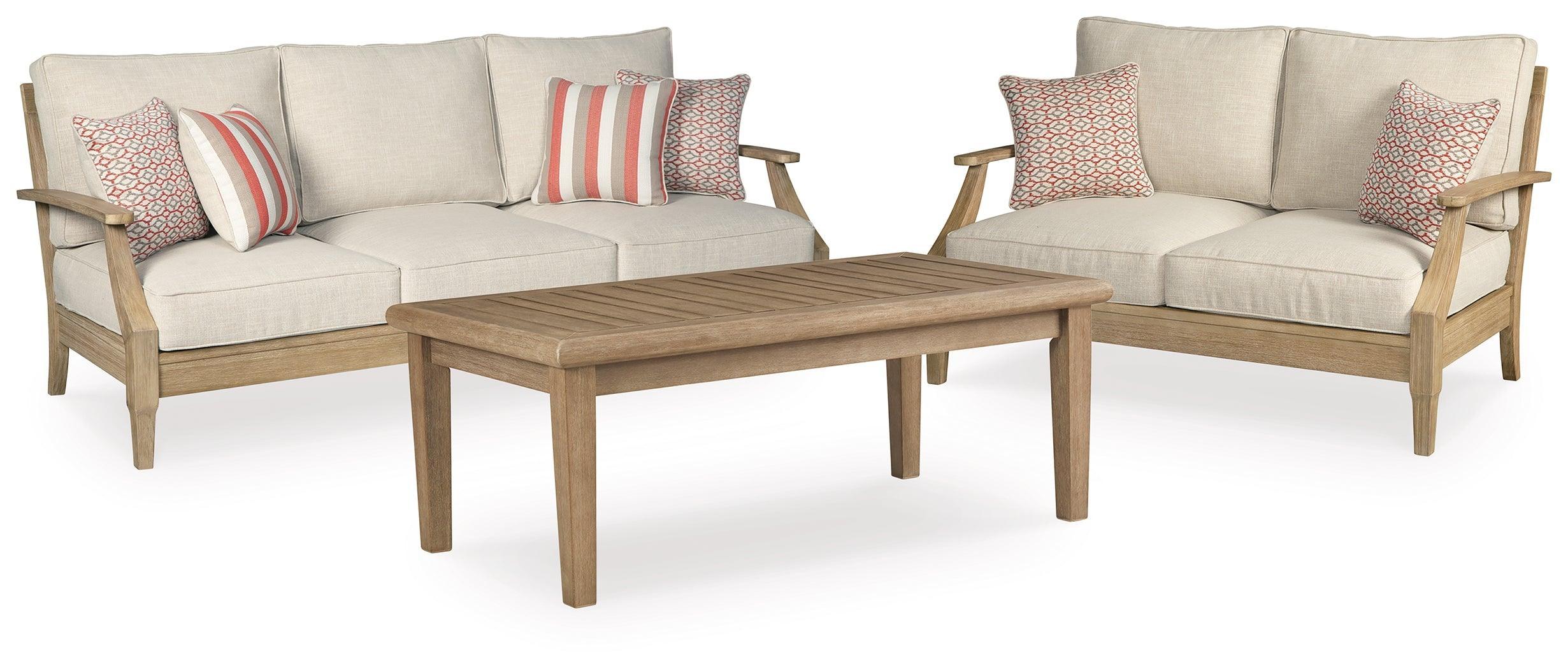 Clare Beige View Outdoor Sofa And Loveseat With Coffee Table - Image 2