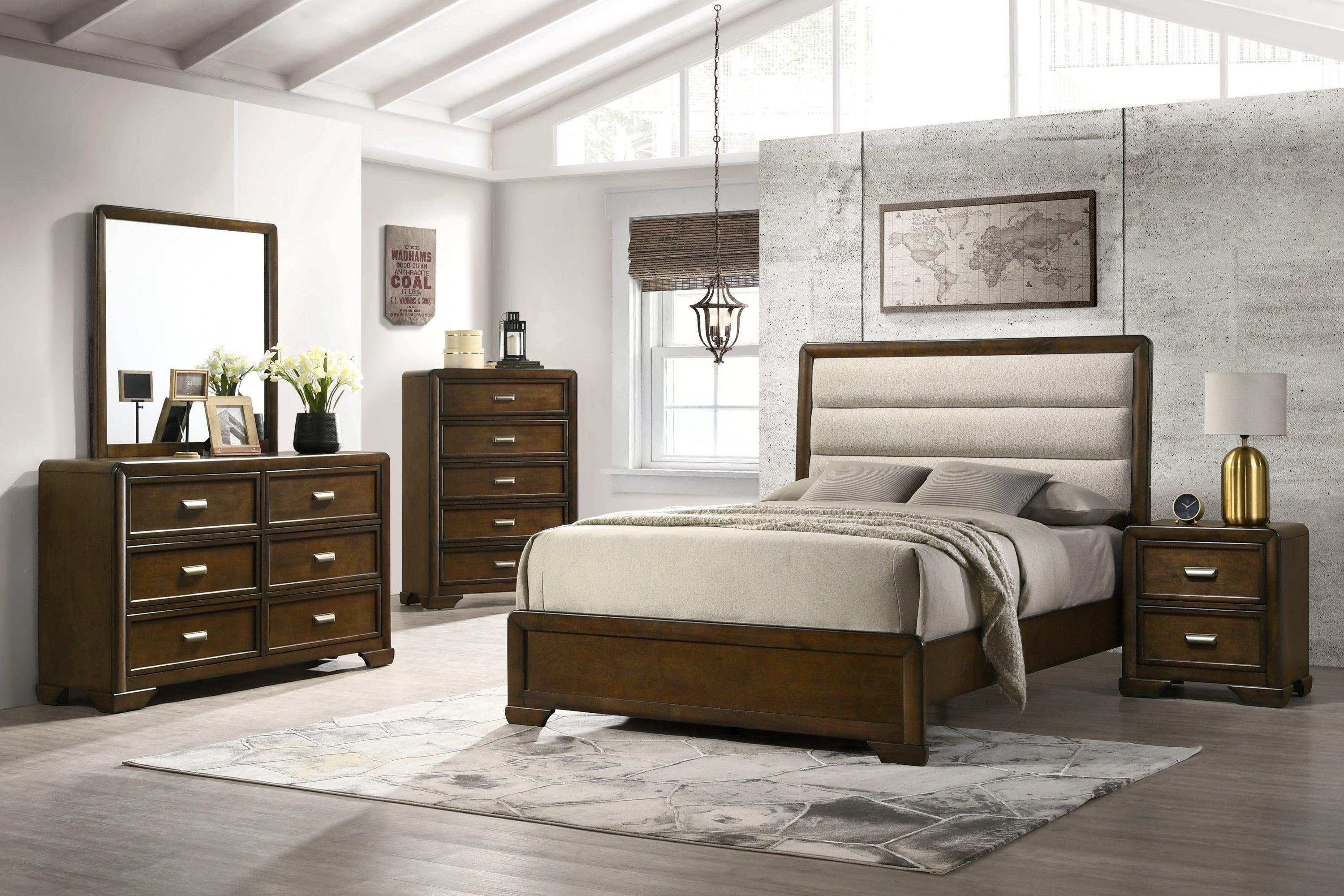 Coffield Brown Fabric Upholstered Panel Queen Bed - Image 2