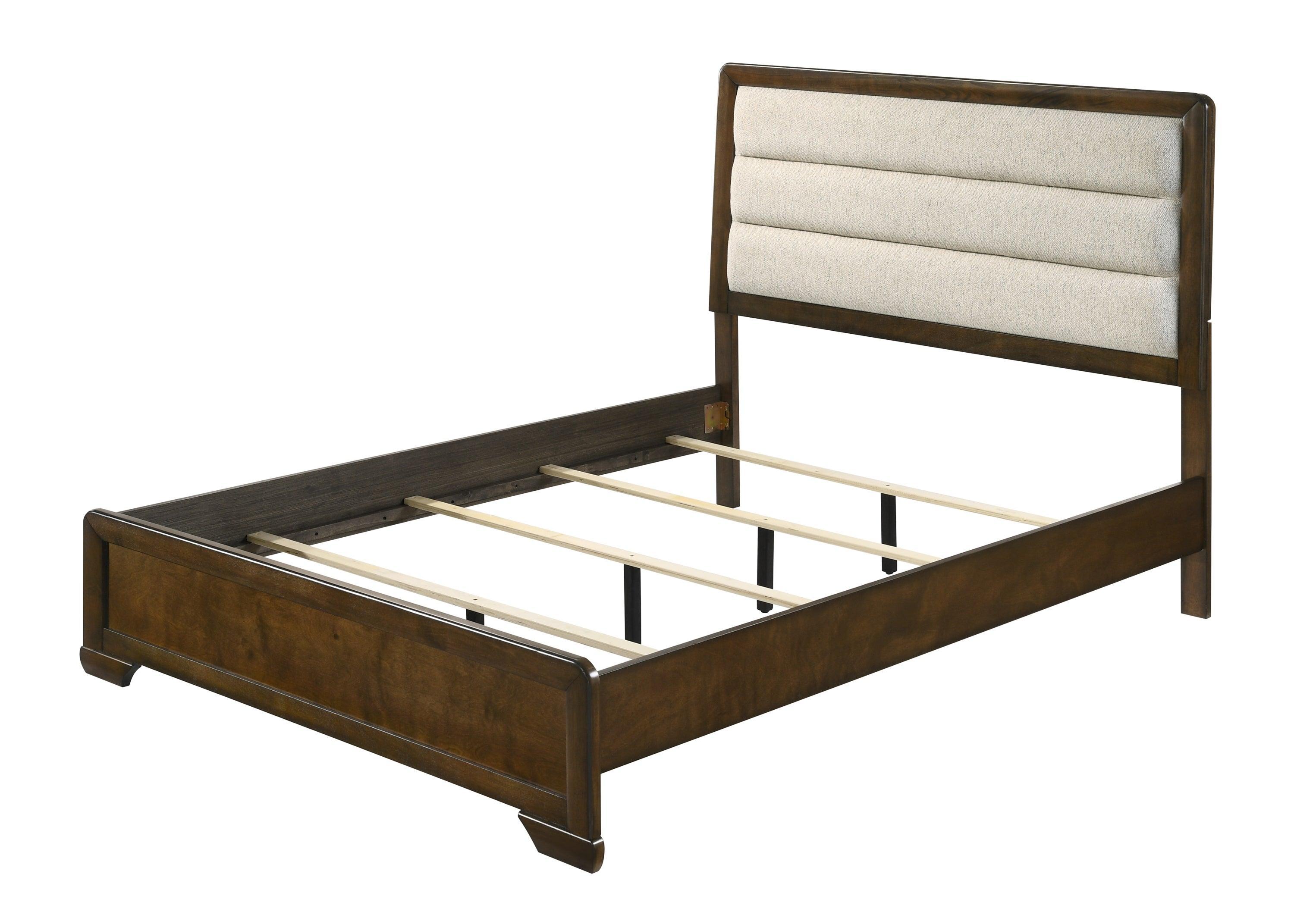 Coffield Brown Fabric Upholstered Panel Queen Bed - Image 3