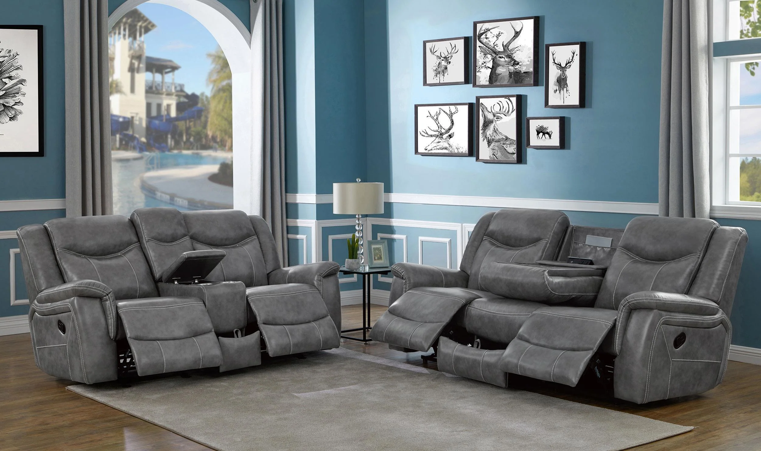 Conrad 2-Piece Upholstered Padded Arm Motion Sofa Set Grey - Image 2