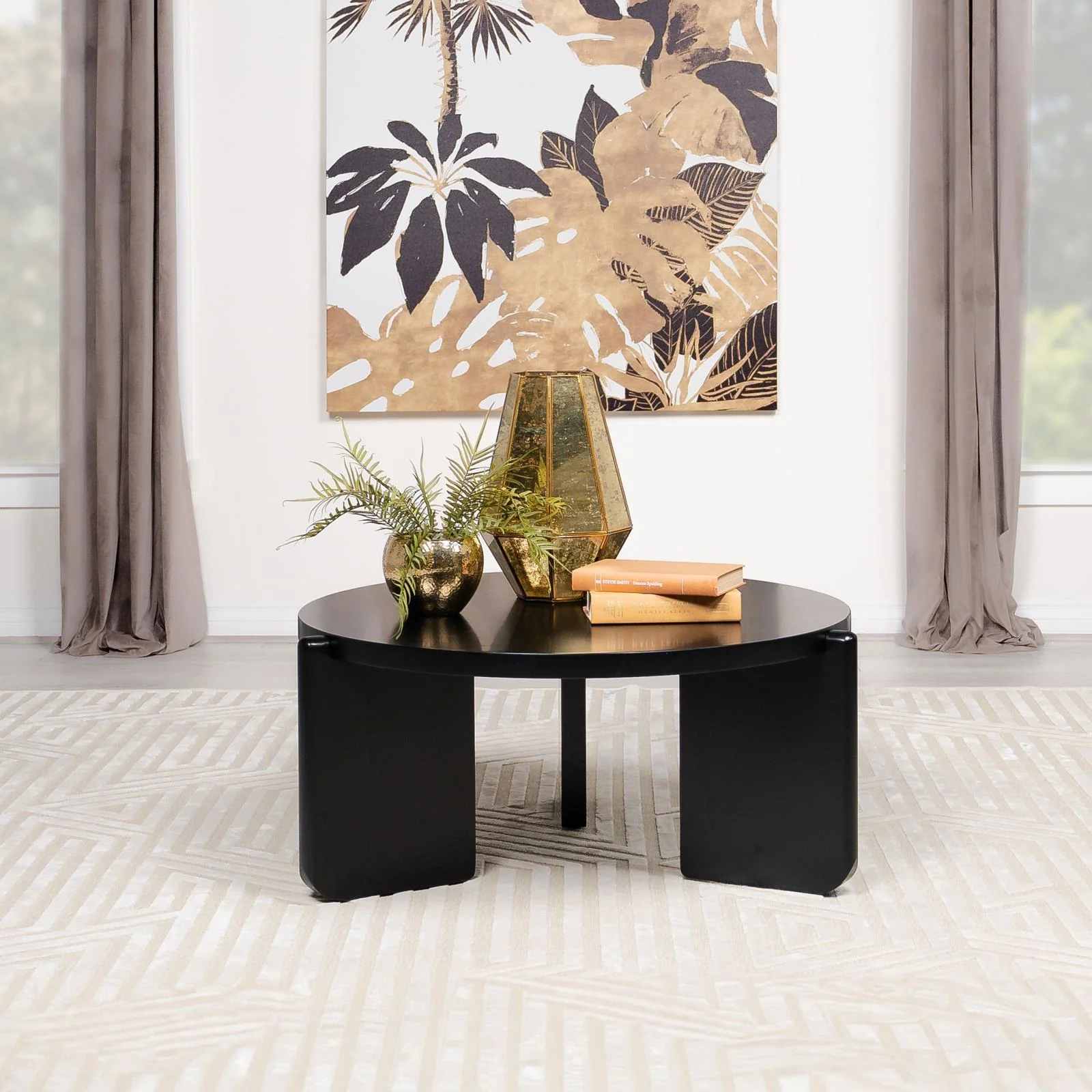 Cordova Round Solid Wood Coffee Table Black - Image 2