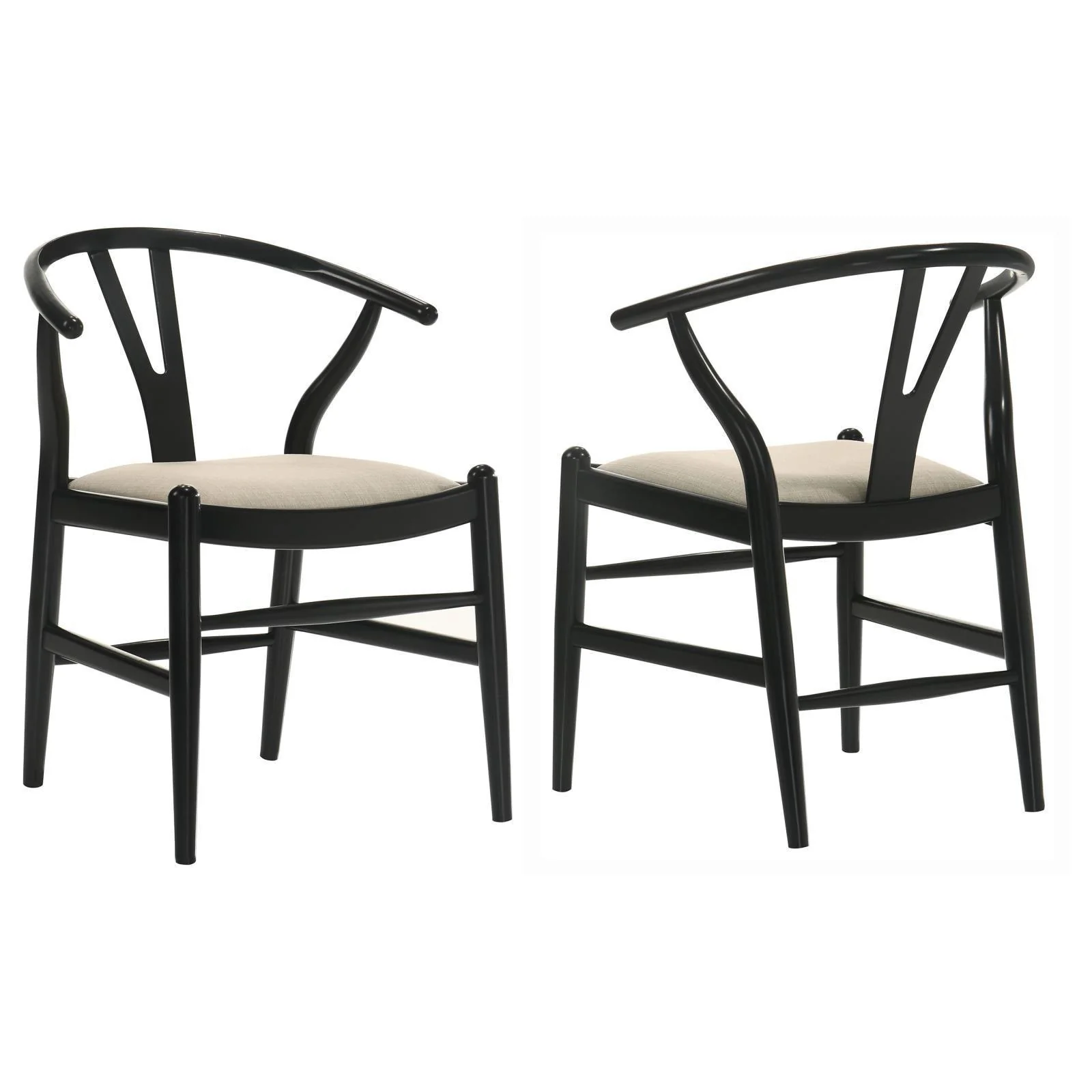 Cortona Danish Y shaped Back Wishbone Dining Side Chair Black Beige (Set of 2) - Image 1