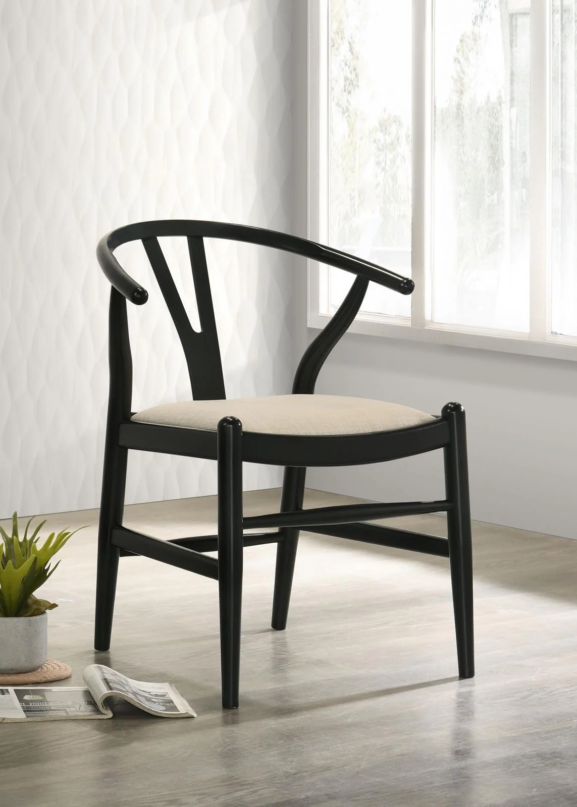 Cortona Danish Y shaped Back Wishbone Dining Side Chair Black Beige (Set of 2) - Image 2