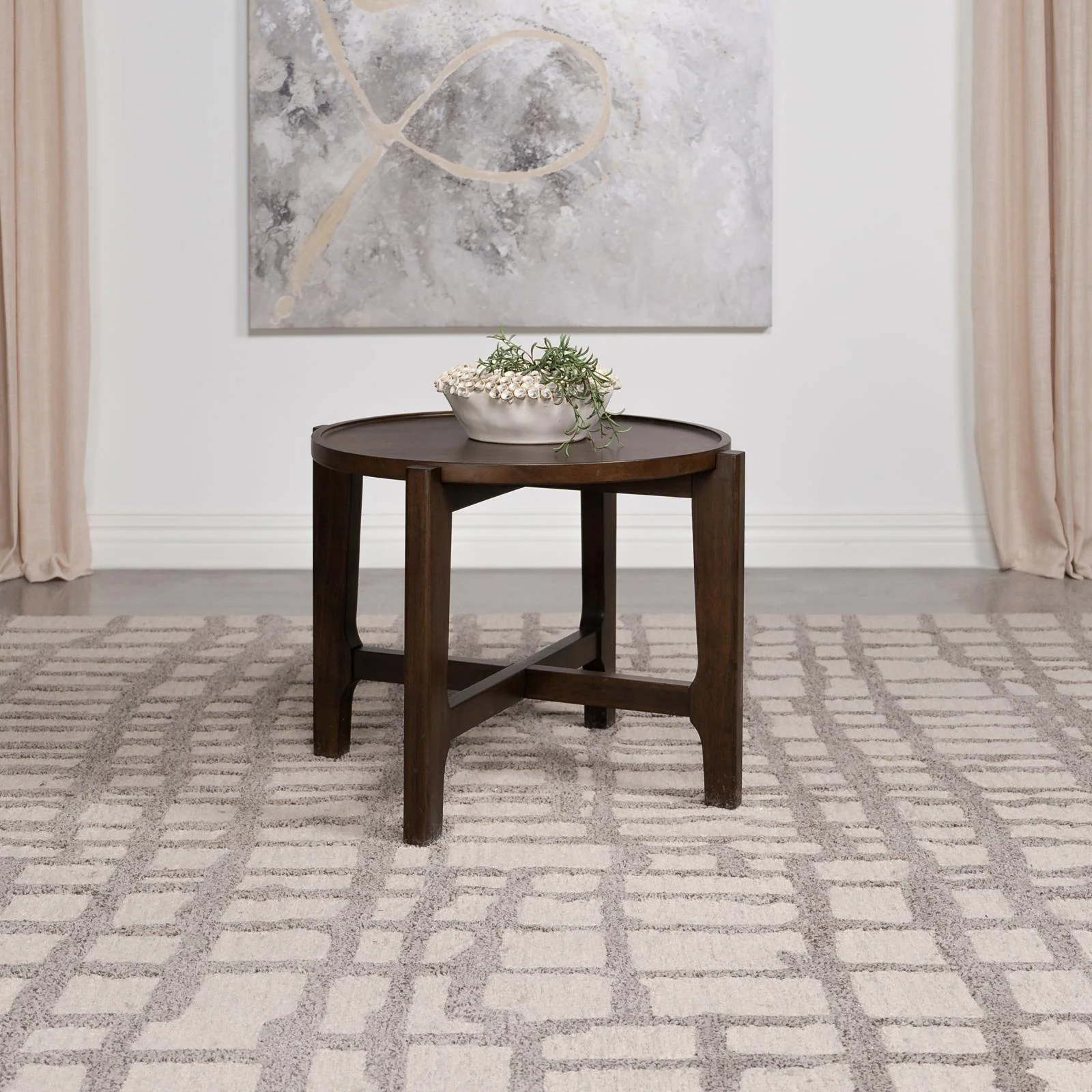 Cota Round Solid Wood End Table Dark Brown - Image 2