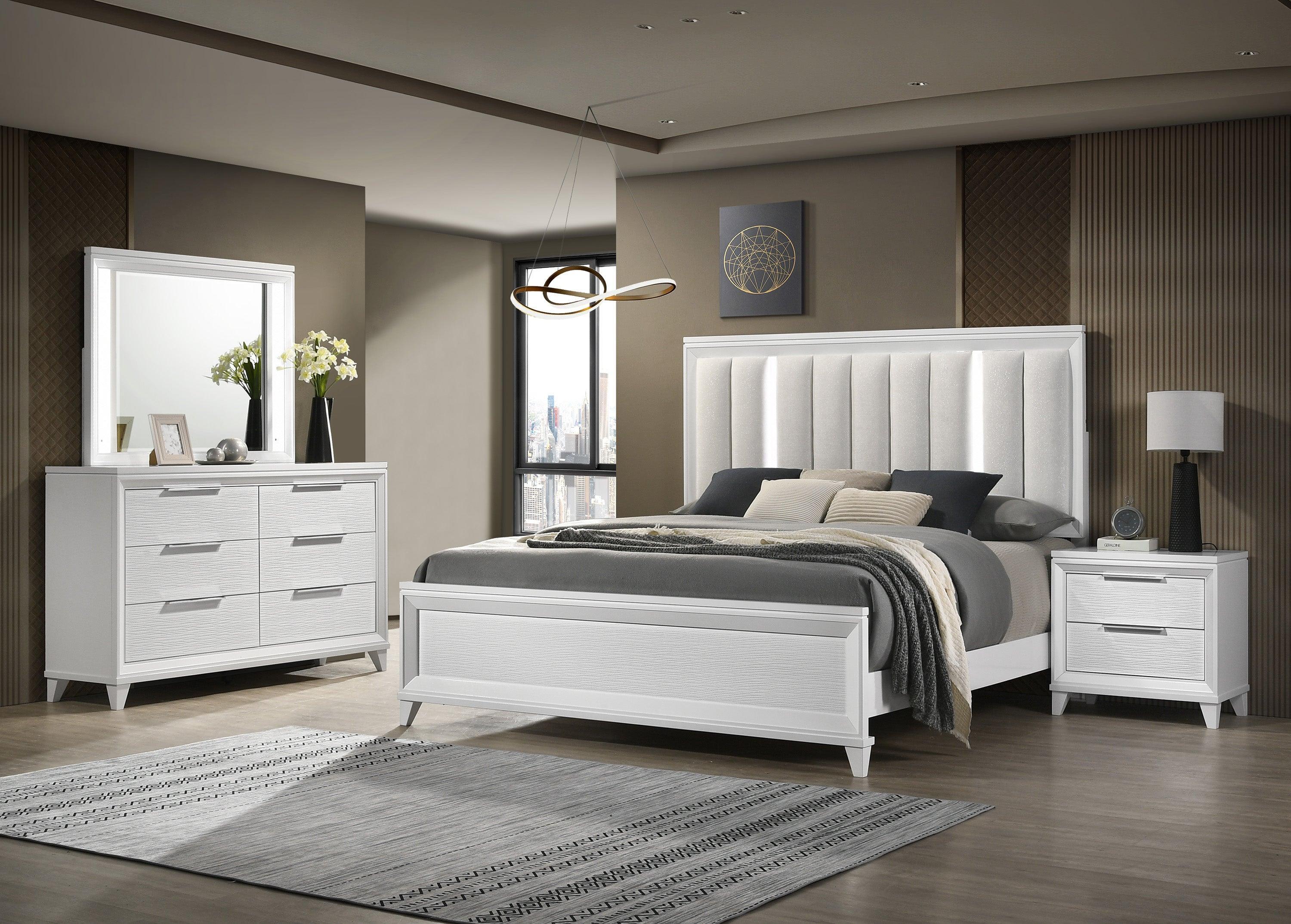 Cressida White Upholstered LED Panel Bedroom Set - Image 2
