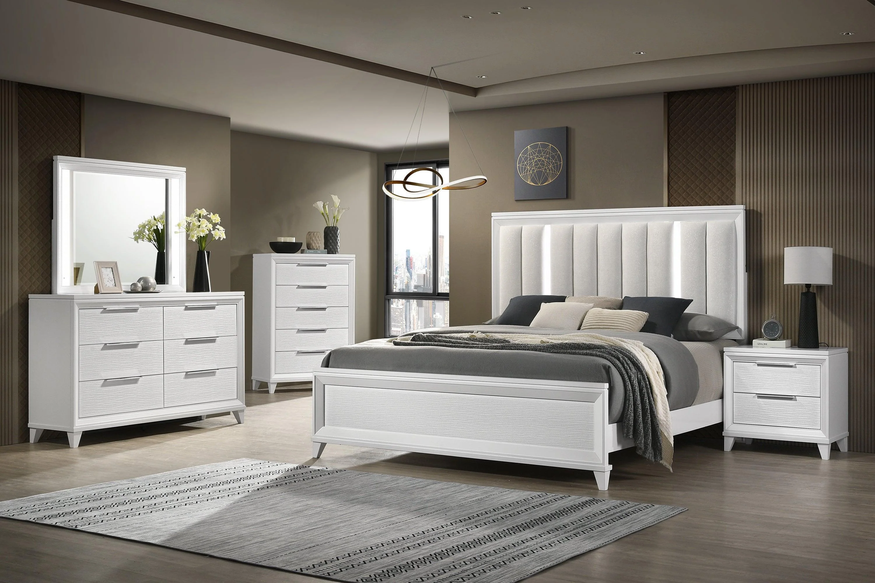 Cressida White Upholstered LED Panel Queen Bed - Image 2