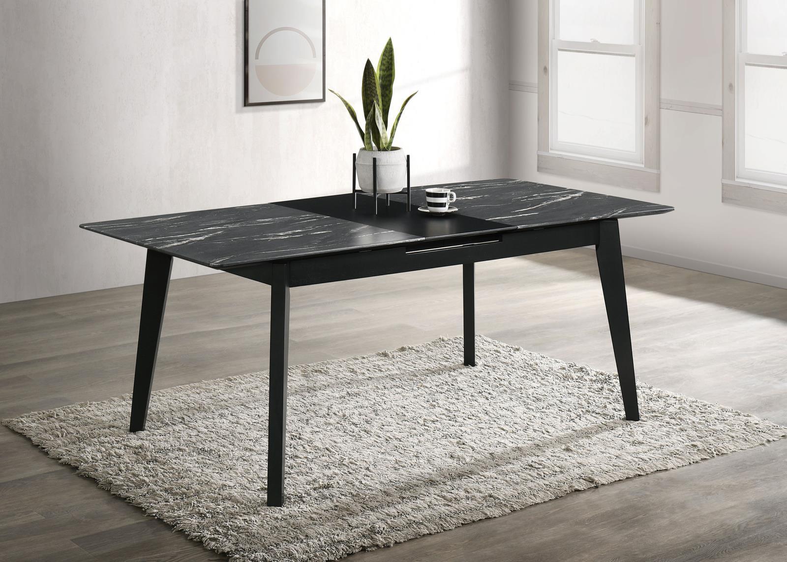 Crestmont Rectangular Dining Table With Faux Marble Top 16" Self storing Extension Leaf Grey - Image 2