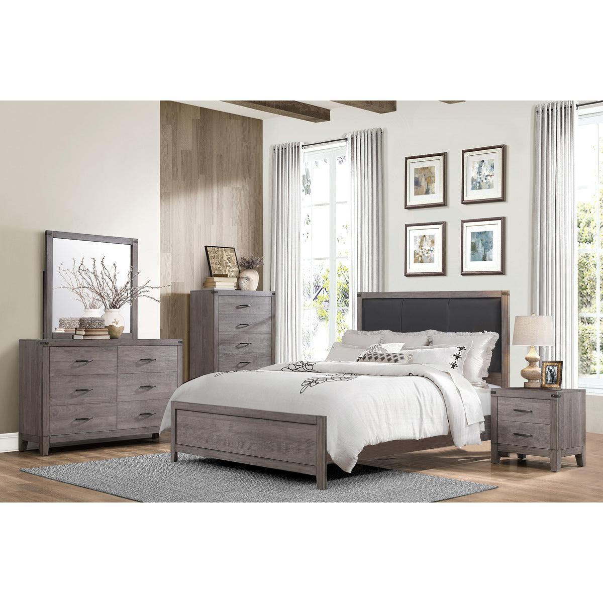 Woodrow Brown Gray Faux Leather Panel Queen Bed - Image 3