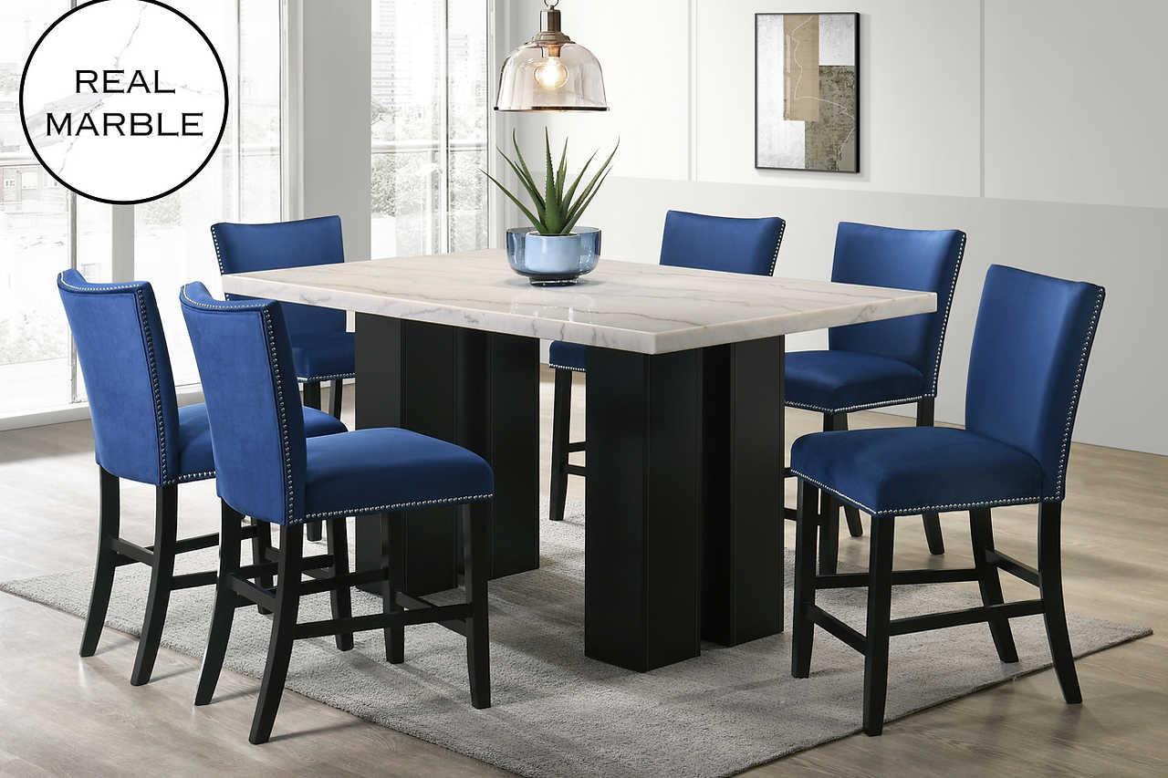 Valentino Blue Marble Top Dining Room Set - Image 1