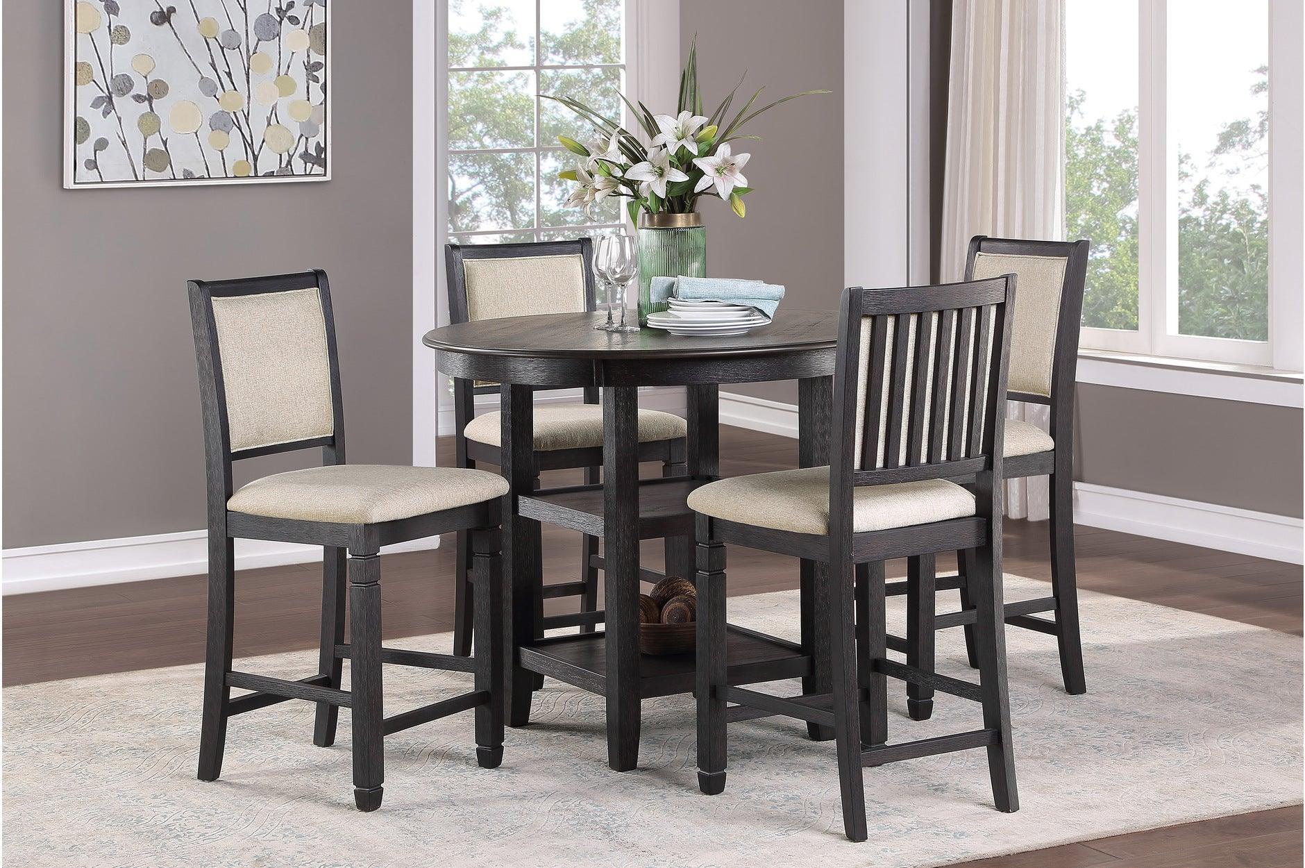 Asher Beige Dark Fabric Round Counter Height Set