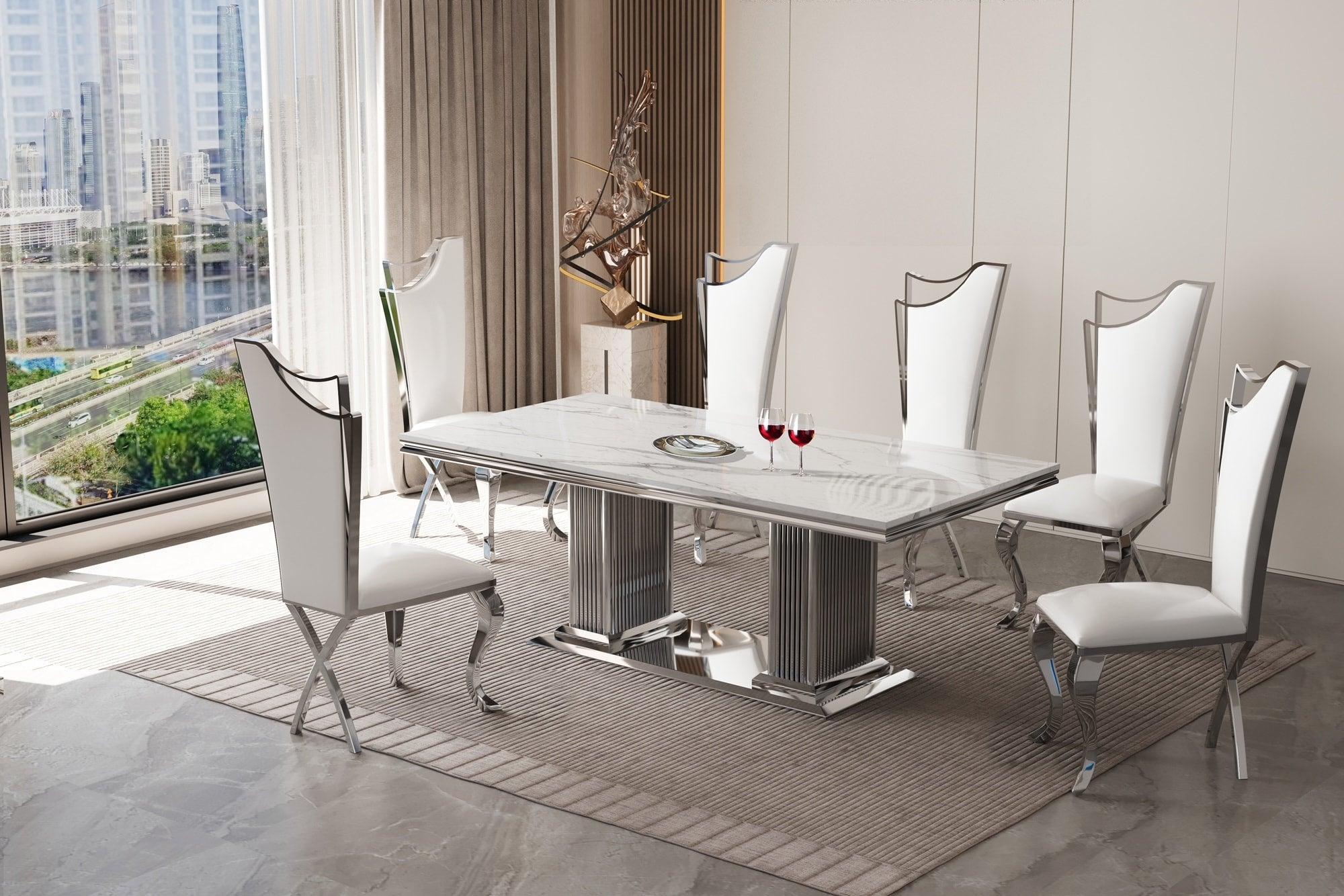 Deka Chrome White Dining Room Set - Image 1