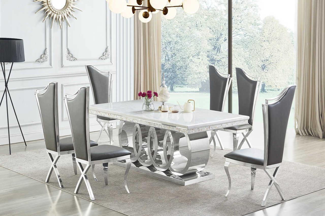 Giovanni White Chrome Dining Table - Image 2