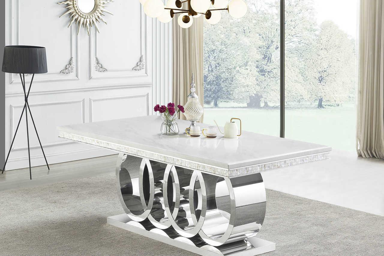 Giovanni White Chrome Dining Table - Image 1