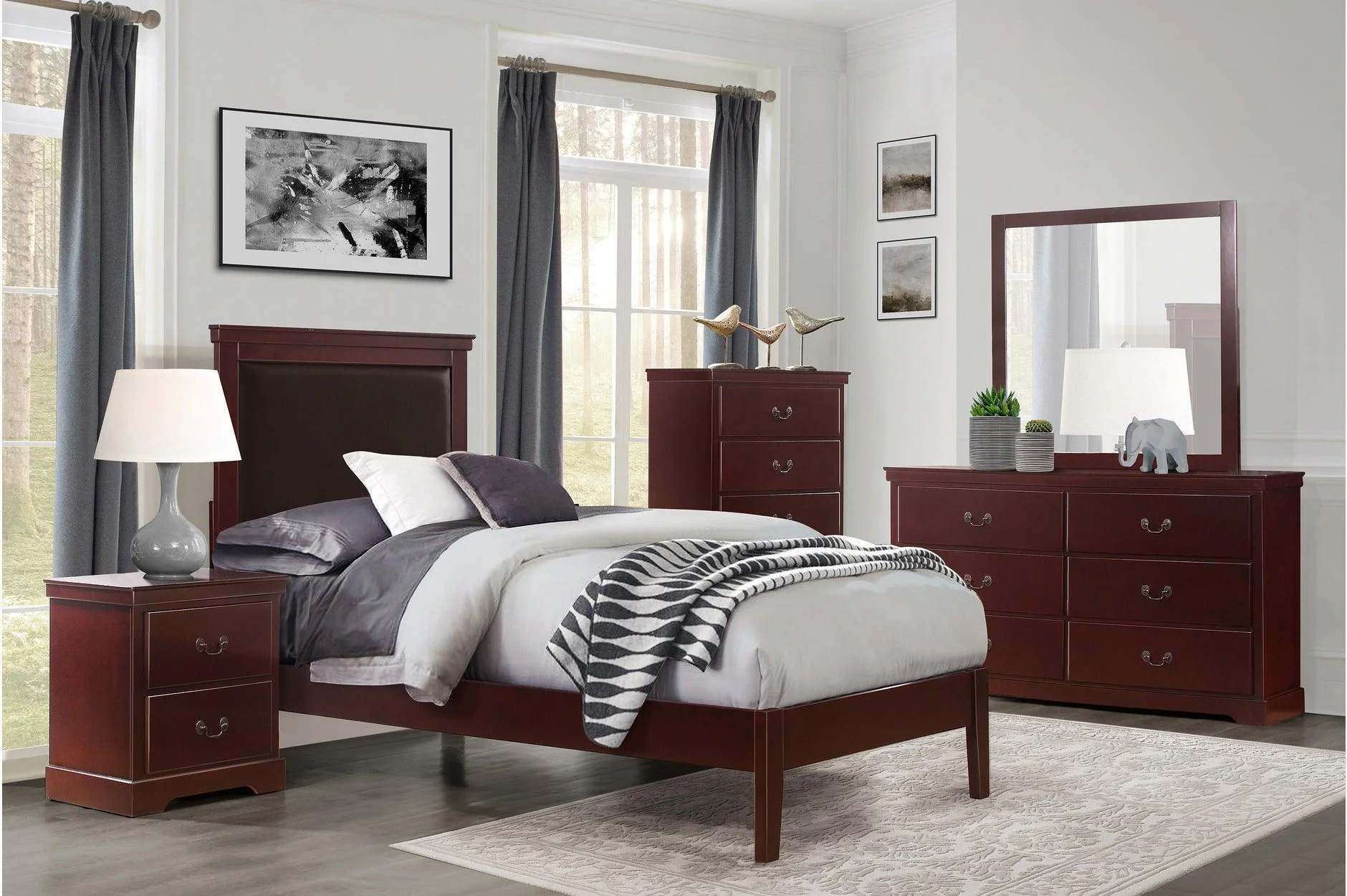 Seabright Cherry Faux Leather Panel Bedroom Set - Image 3