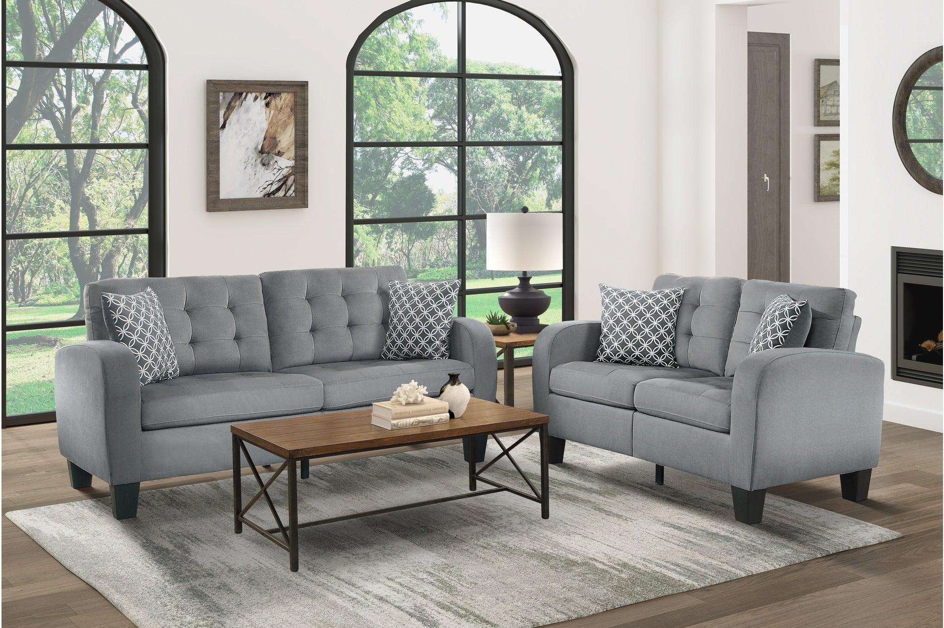 Sinclair Gray Fabric Tufted Living Room Set - Image 1