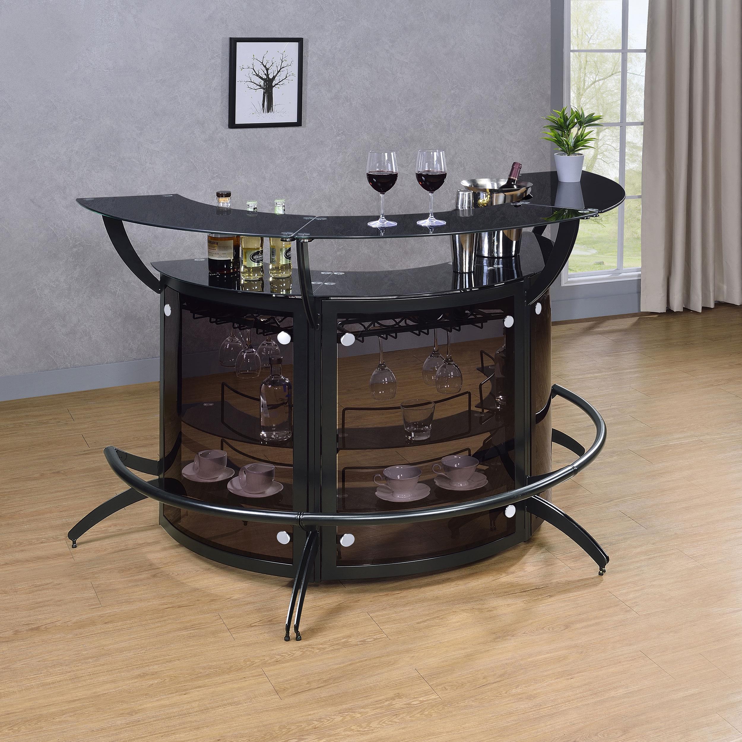 Dallas 3-Piece Curved Freestanding Home Bar Cabinet Black - Image 2