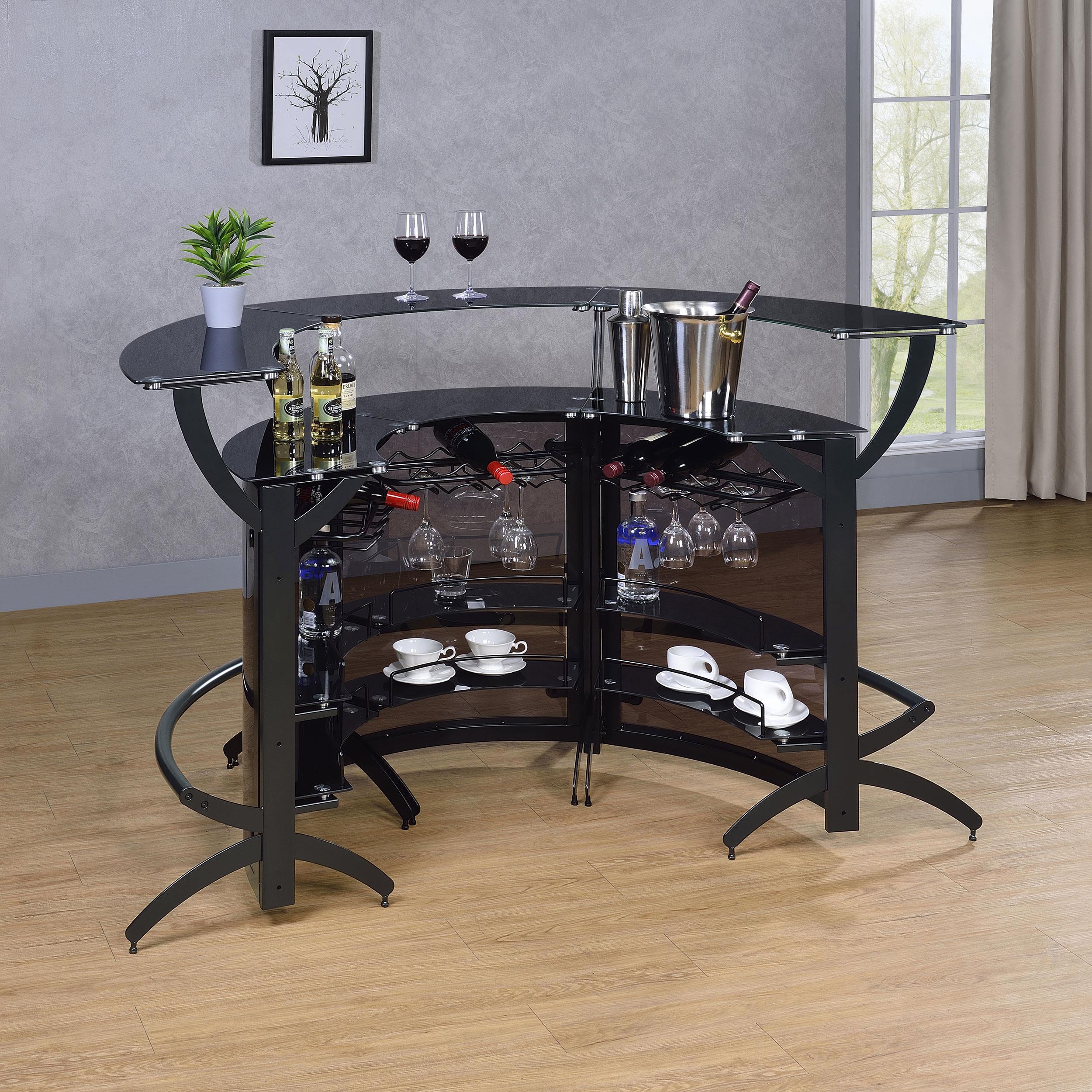 Dallas 3-Piece Curved Freestanding Home Bar Cabinet Black - Image 3