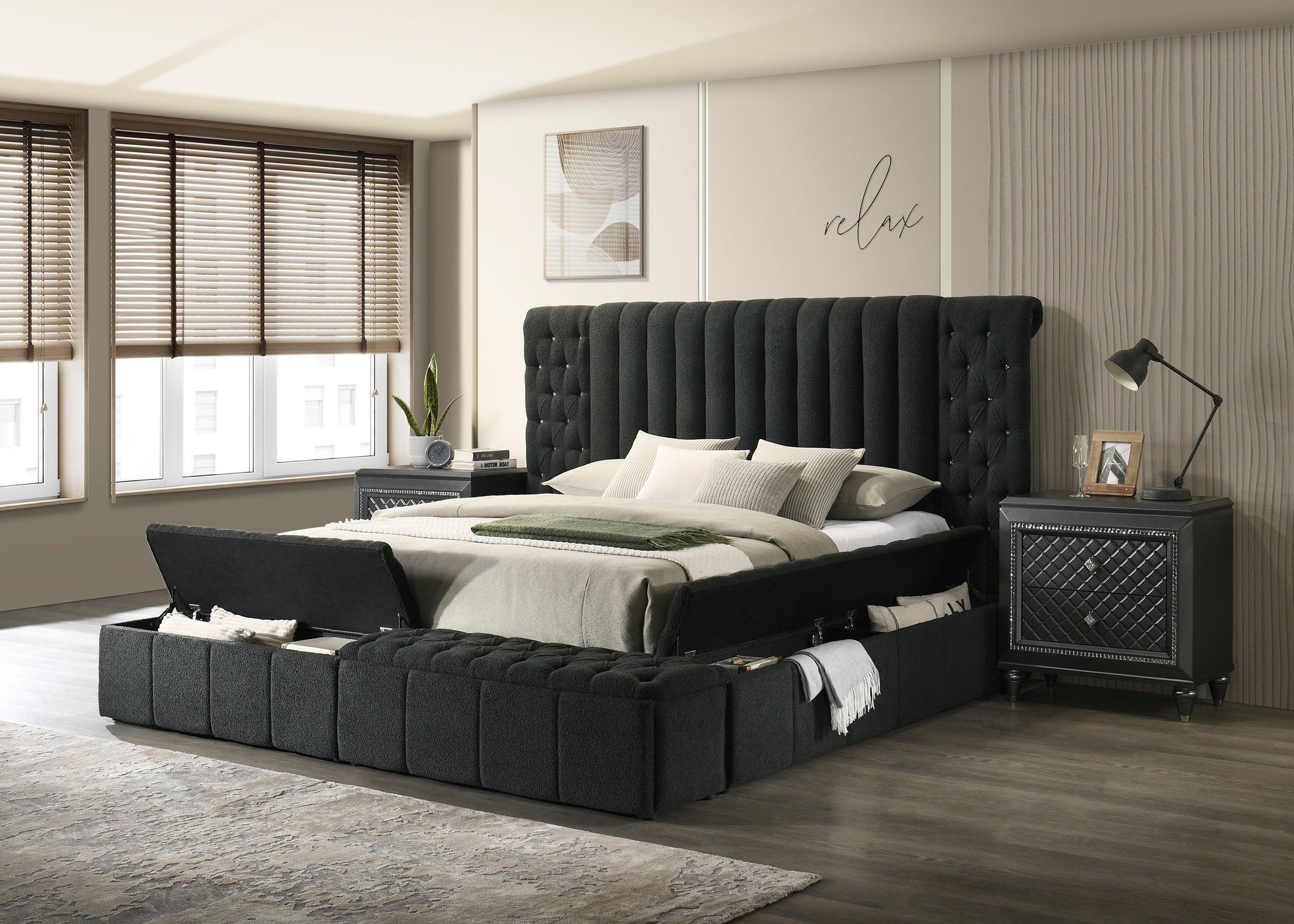 Danbury Charcoal Velvet Fabric Upholstered Tufted Storage Panel King Bed - Image 3