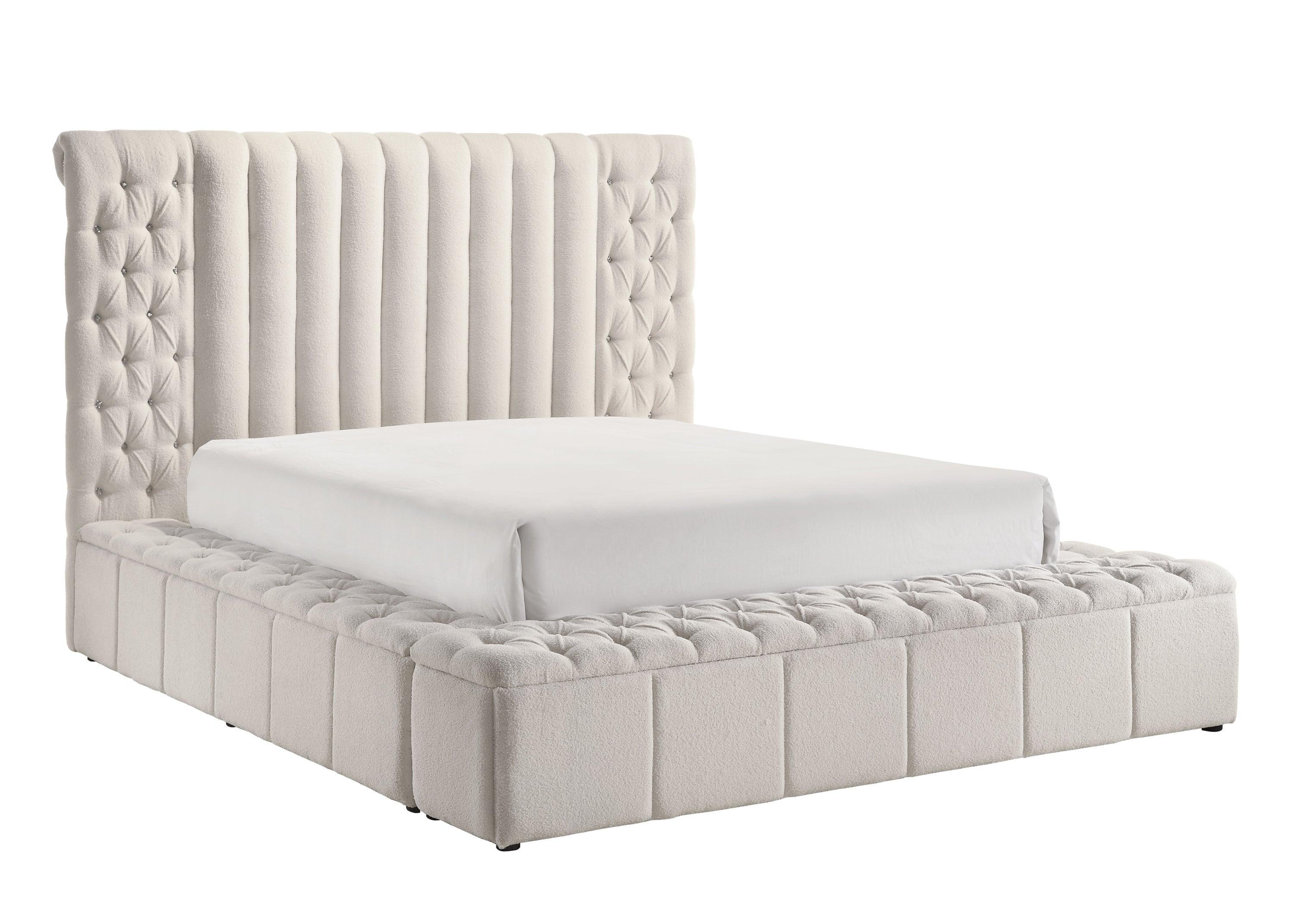 Danbury White Velvet Fabric Upholstered Tufted Storage Panel King Bed - Image 2