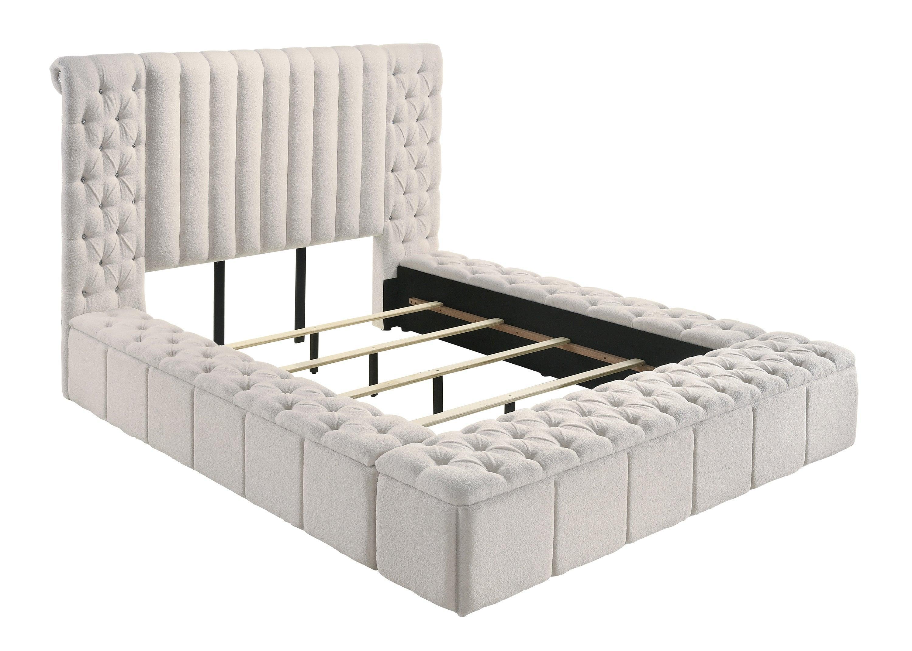 Danbury White Velvet Fabric Upholstered Tufted Storage Panel King Bed - Image 3
