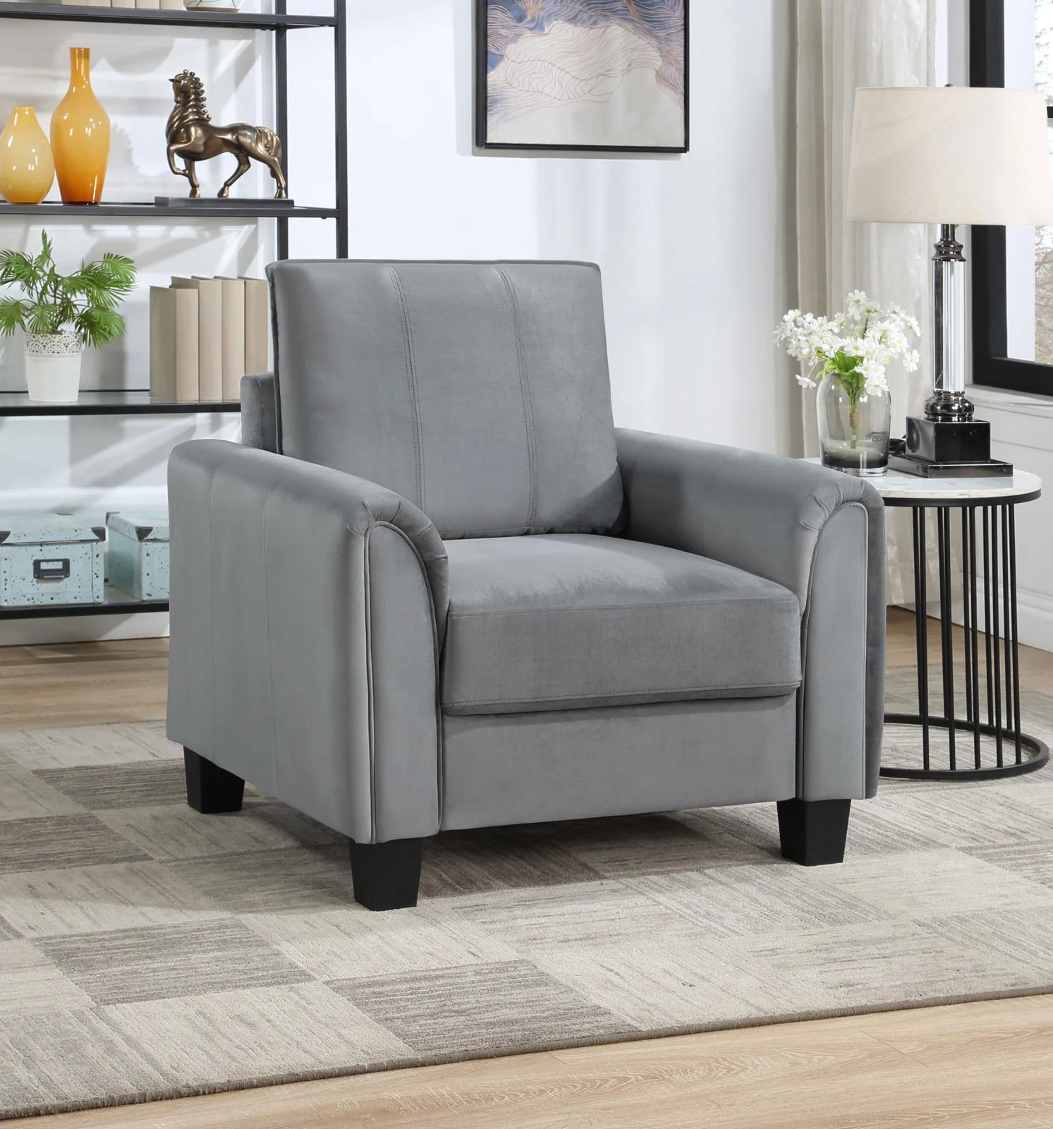 Davis Upholstered Rolled Arm Accent Chair Grey - Image 2