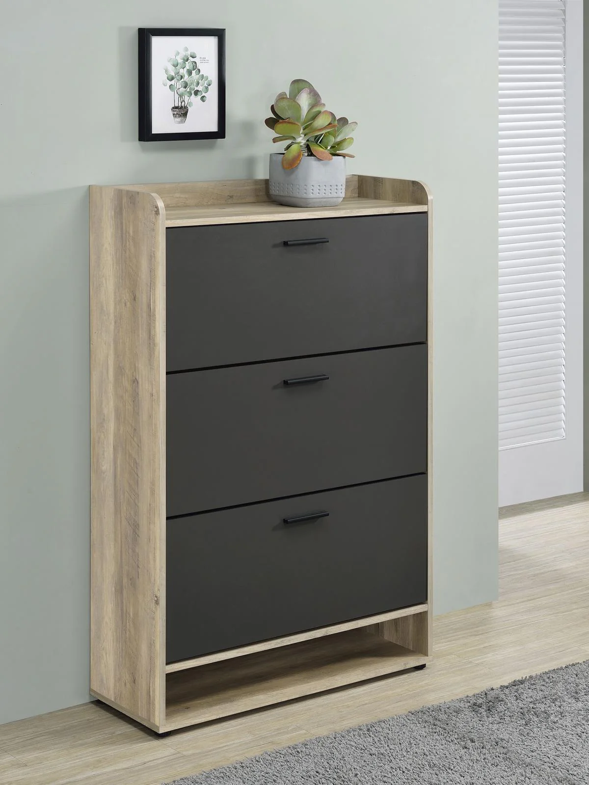 Denia 3 tier Shoe Storage Cabinet Antique Pine Grey - Image 2