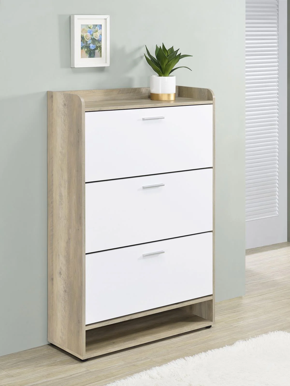 Denia 3 tier Shoe Storage Cabinet Antique Pine White - Image 2