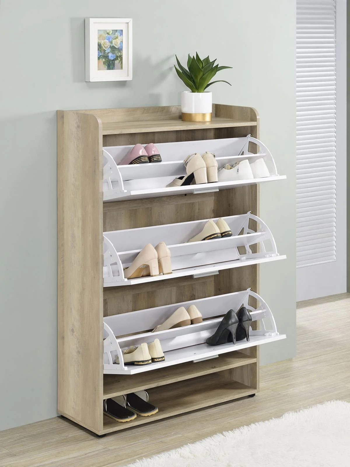 Denia 3 tier Shoe Storage Cabinet Antique Pine White - Image 3