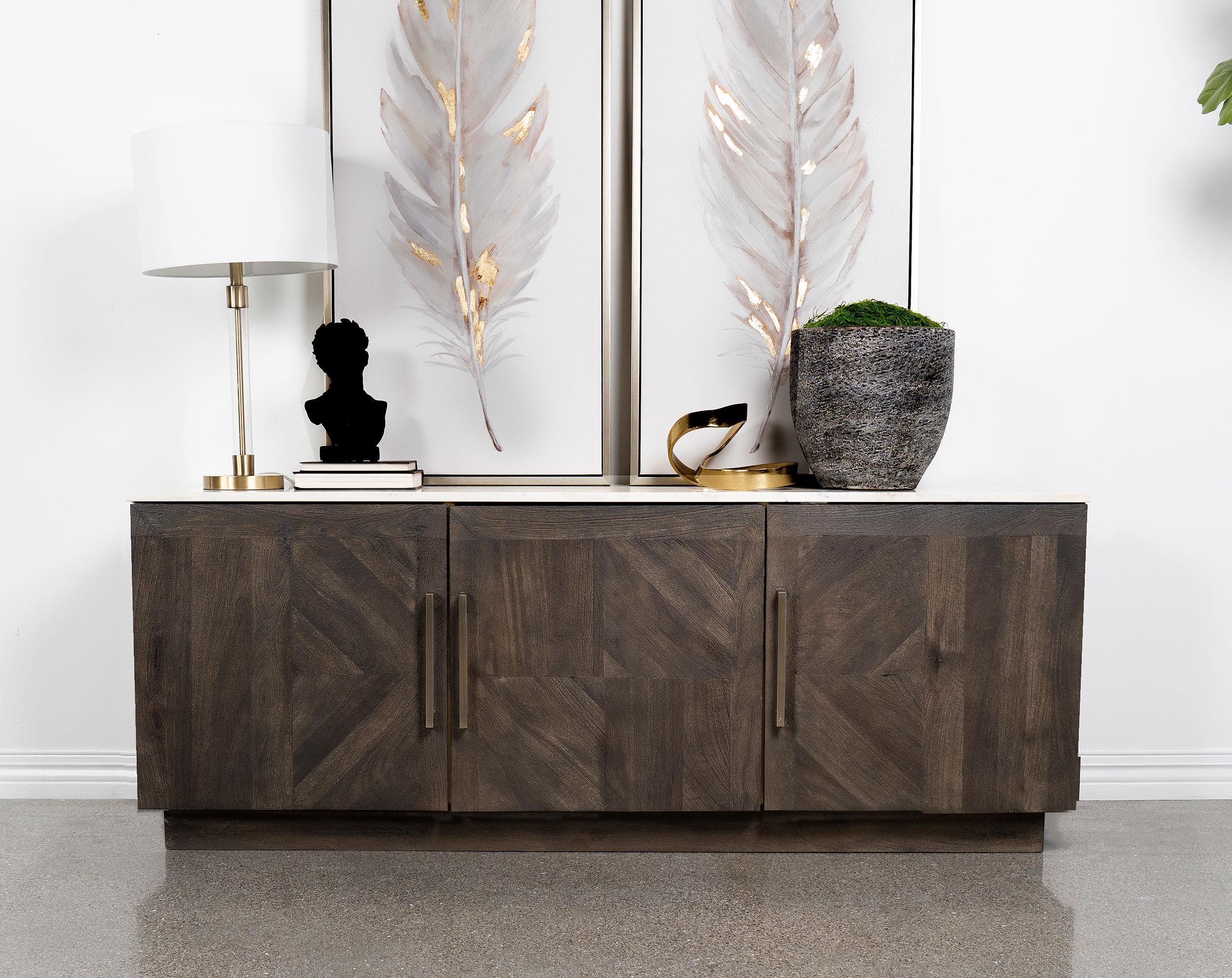 Dennis 3 door Marble Top Sideboard Buffet Tobacco Grey - Image 2