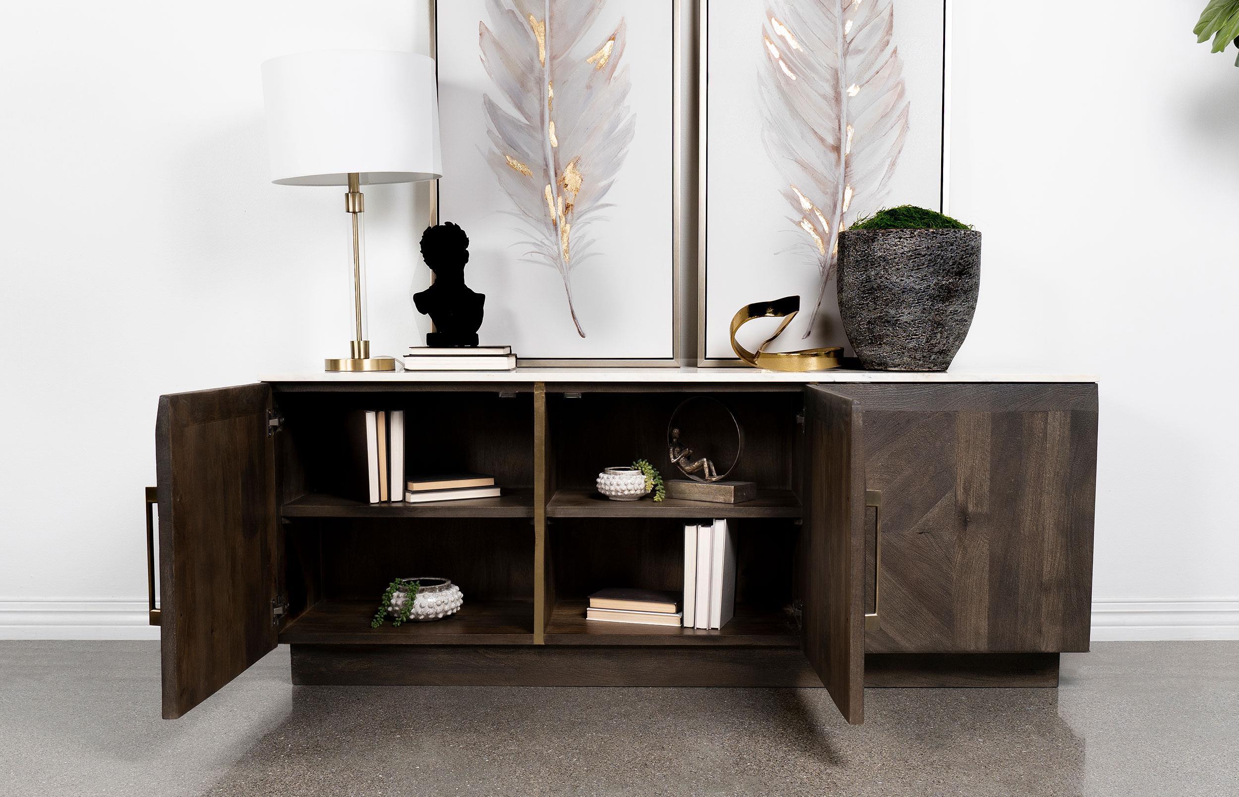 Dennis 3 door Marble Top Sideboard Buffet Tobacco Grey - Image 3