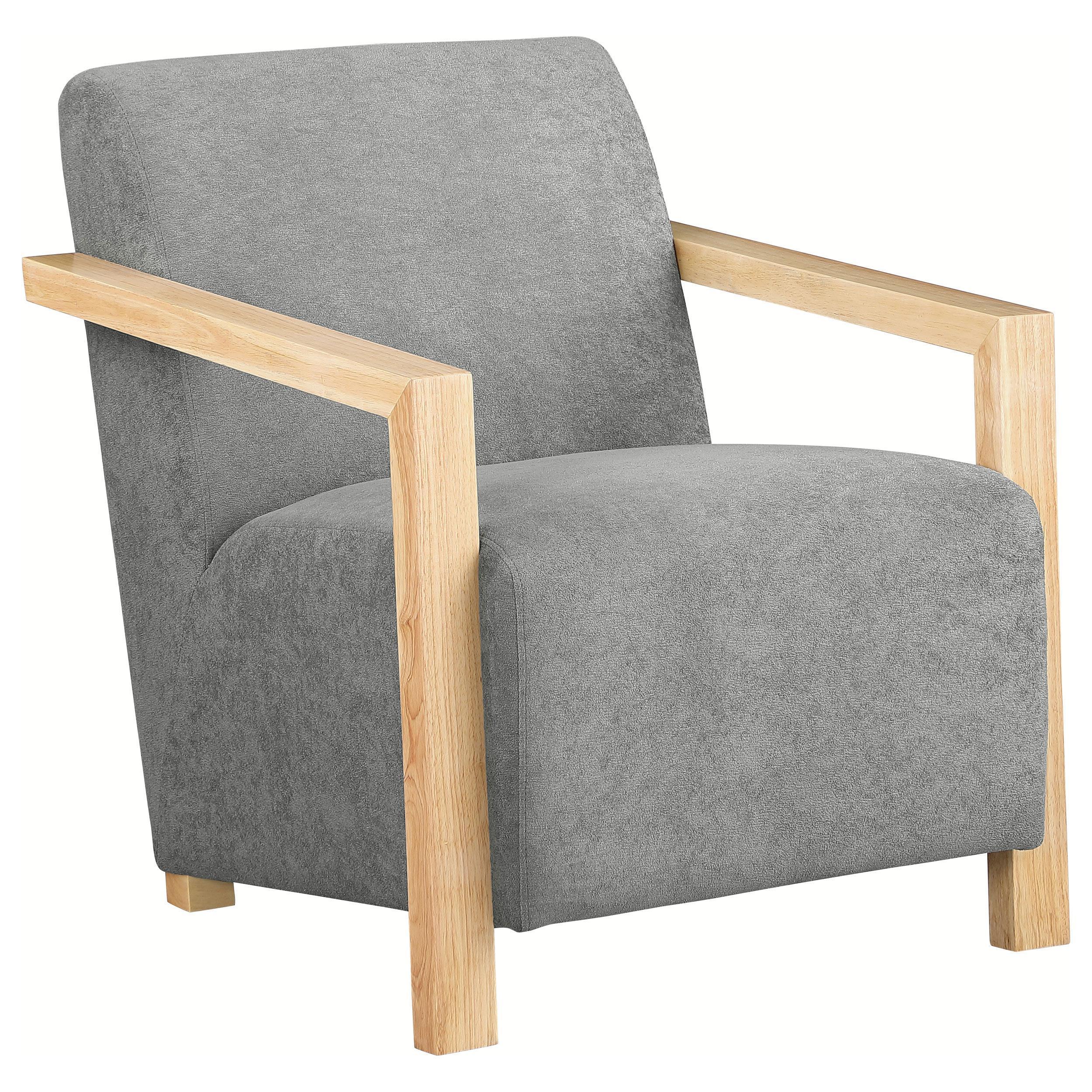 Diego Upholstered Accent Arm Chair With Wood Arms Grey - Image 2