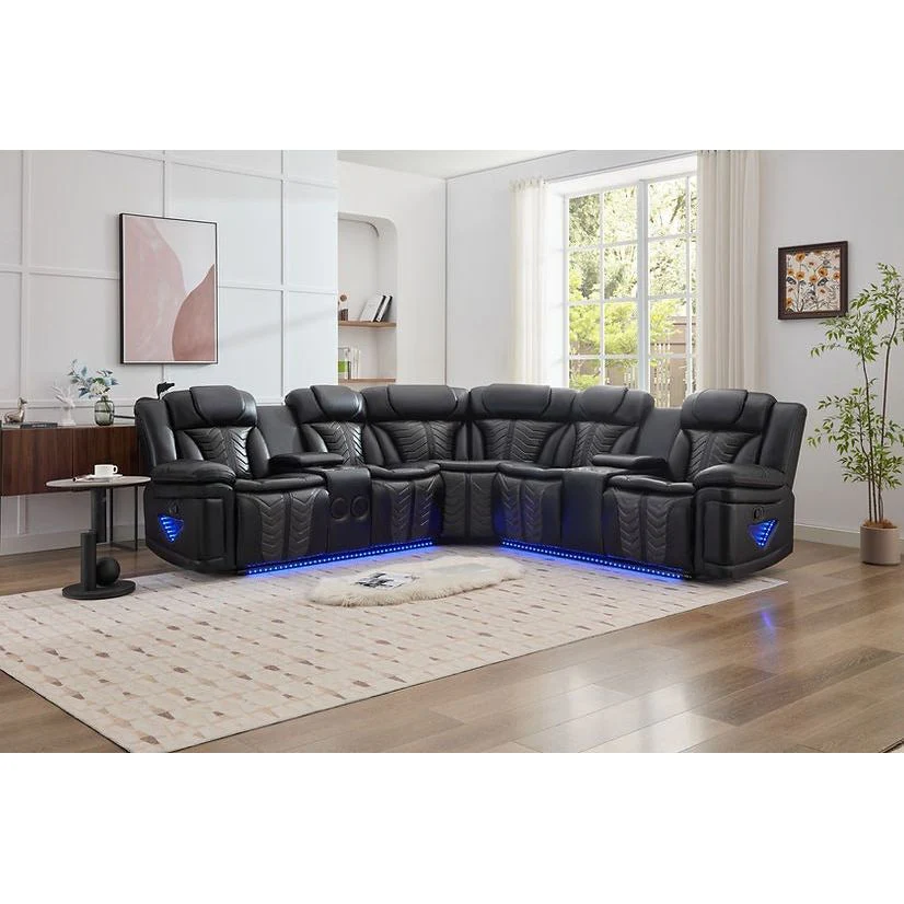 Innova Black Air Leather Reclining Sectional - Image 2