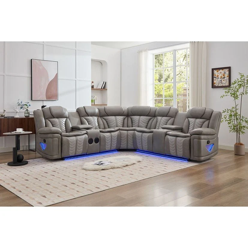 Innova Gray Air Leather Reclining Sectional - Image 1
