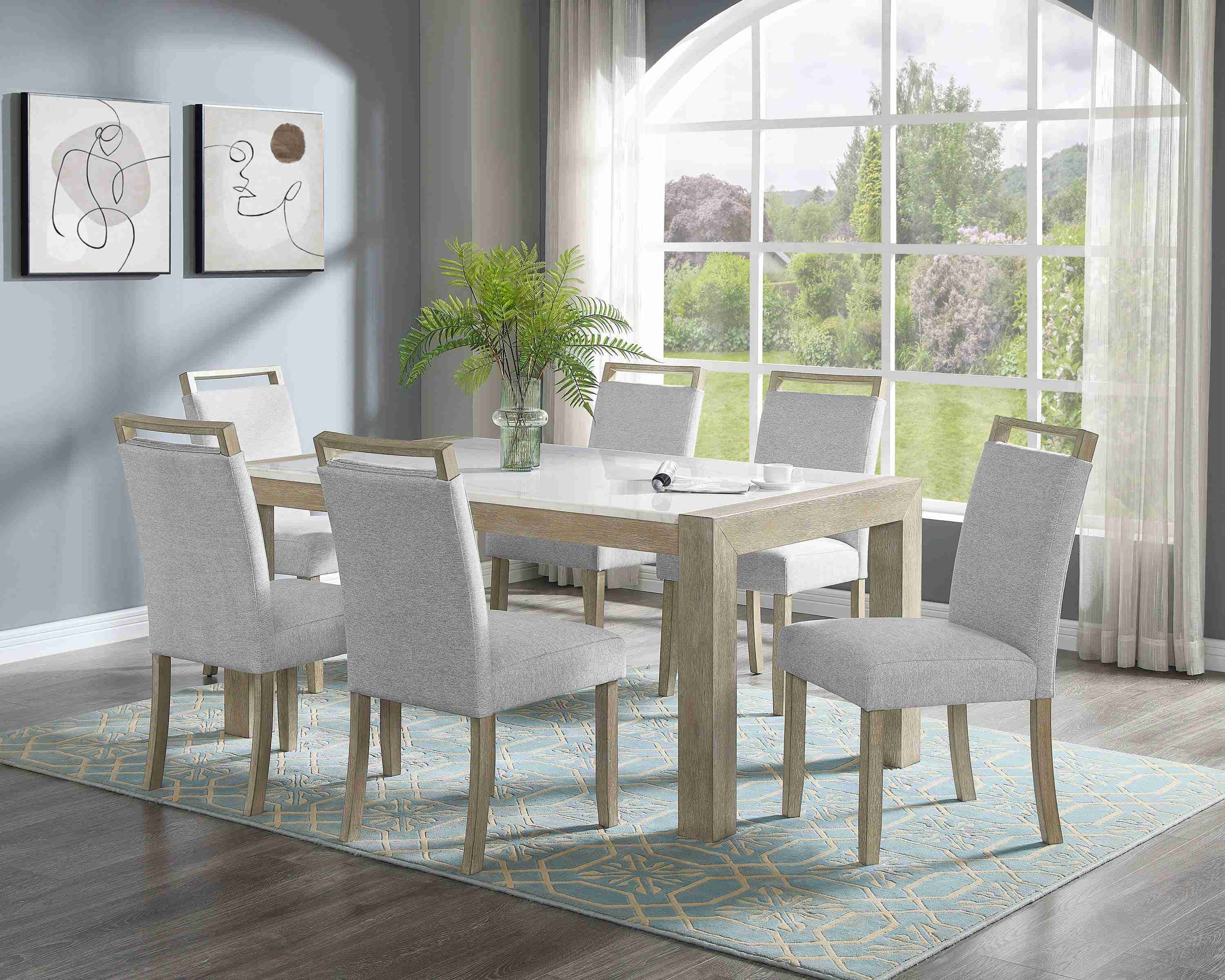 Dune Beige Gray Fabric Upholstered Dining Room Set - Image 2