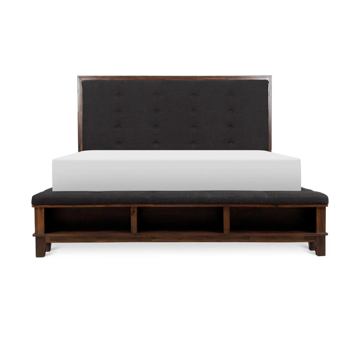 Boonu Brown Upholstered Tufted Panel Queen Bed - Image 1