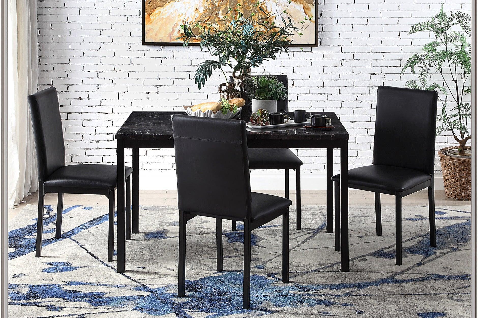 Tempe Black Faux Leather Faux Marble Rectangular Dining Room Set - Image 1