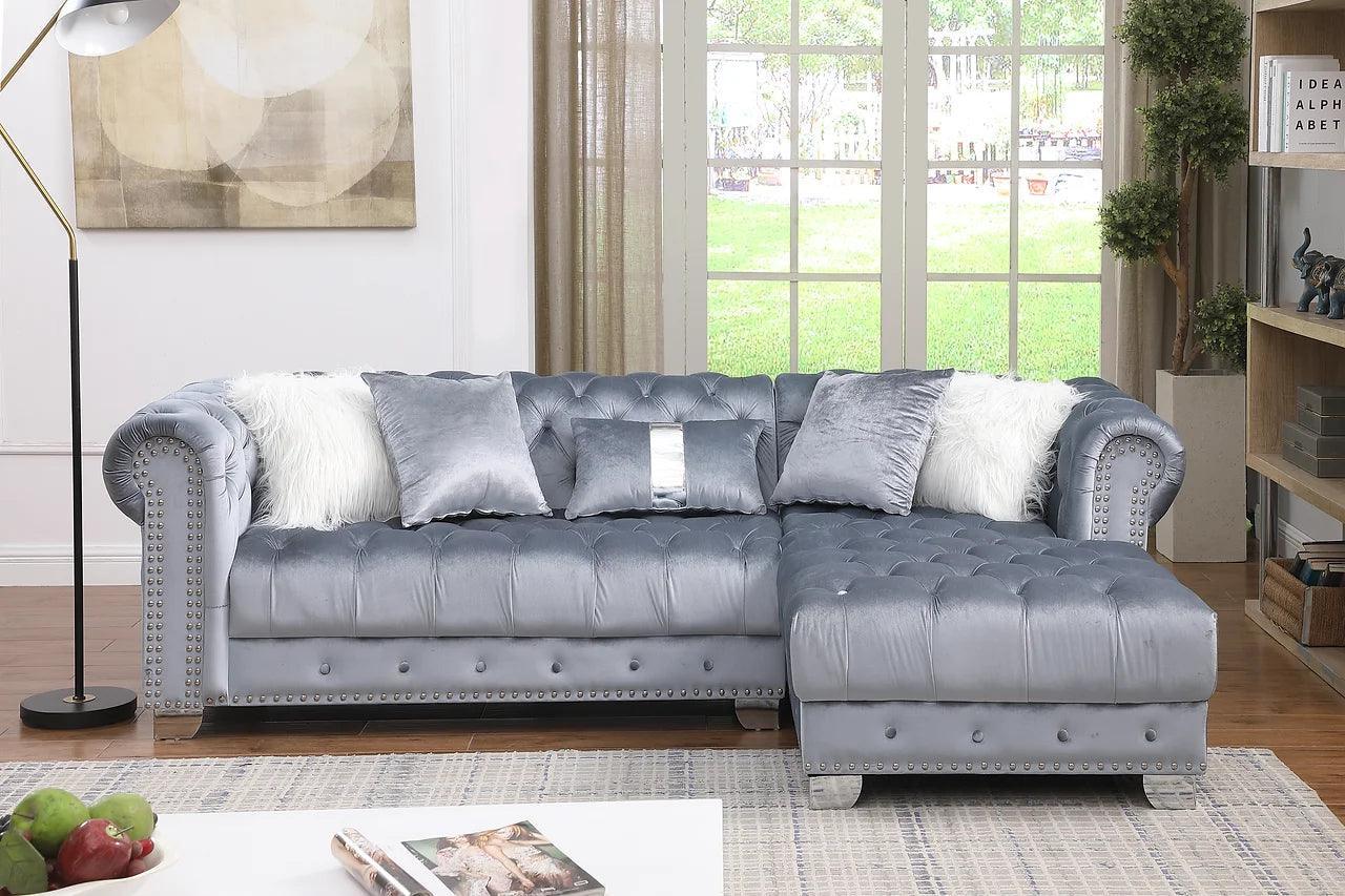 Yaz Gray Velvet Tufted Sectional - Image 3
